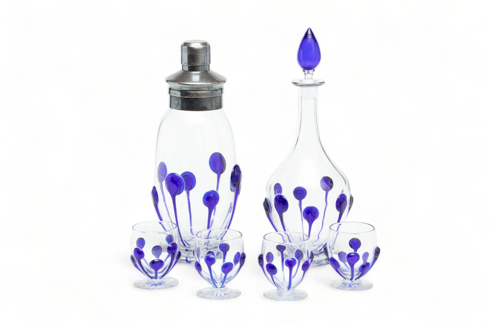 Libbey Glass (American) 'Libbey-Nash' Glass Decanter, Martini Shaker & Goblets, H 12.5" Dia. 5" 6 pc (1 of 2)