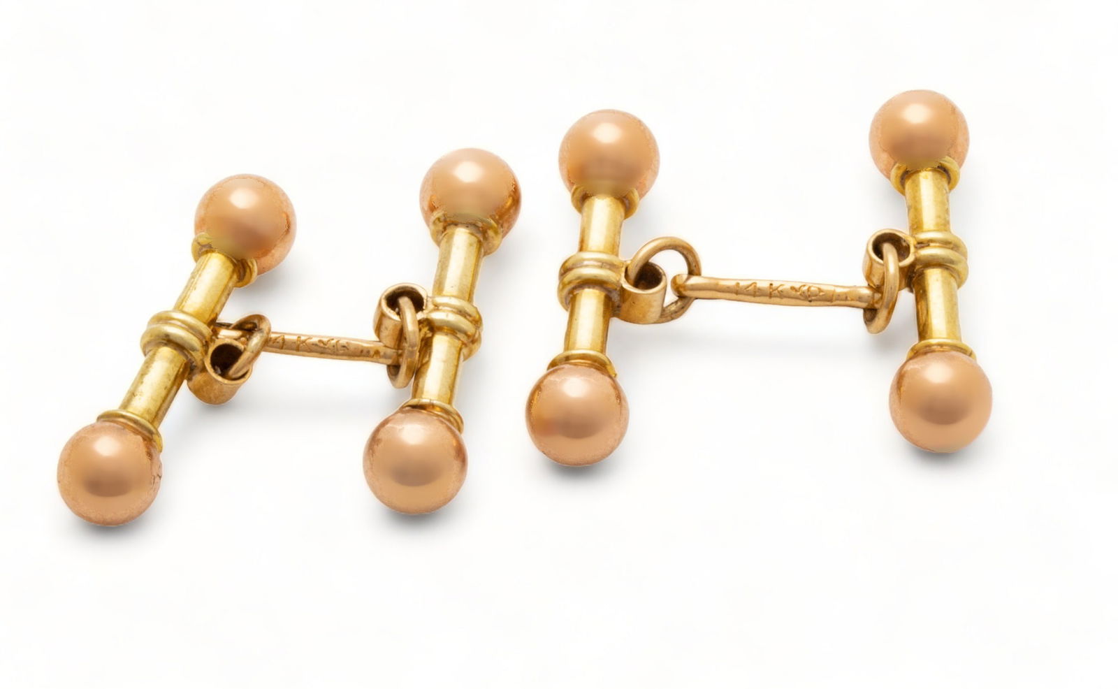 14K Yellow And Rose Gold Barbell Cufflinks 6g 1 Pair (1 of 3)
