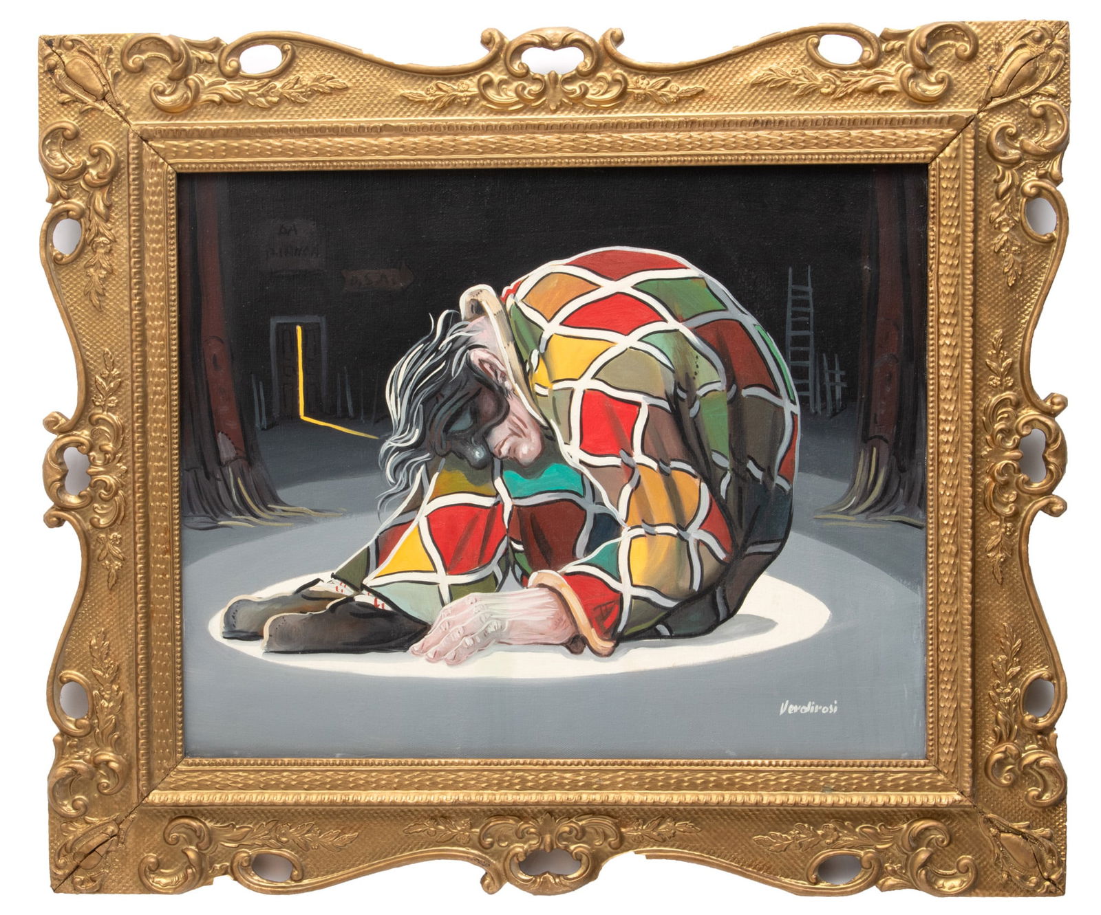 Umberto Verdirosi (Italian, B. 1936) Oil on Canvas, "L'Arlecchino Sotto Il Faro", H 15" W 19.5" (1 of 4)