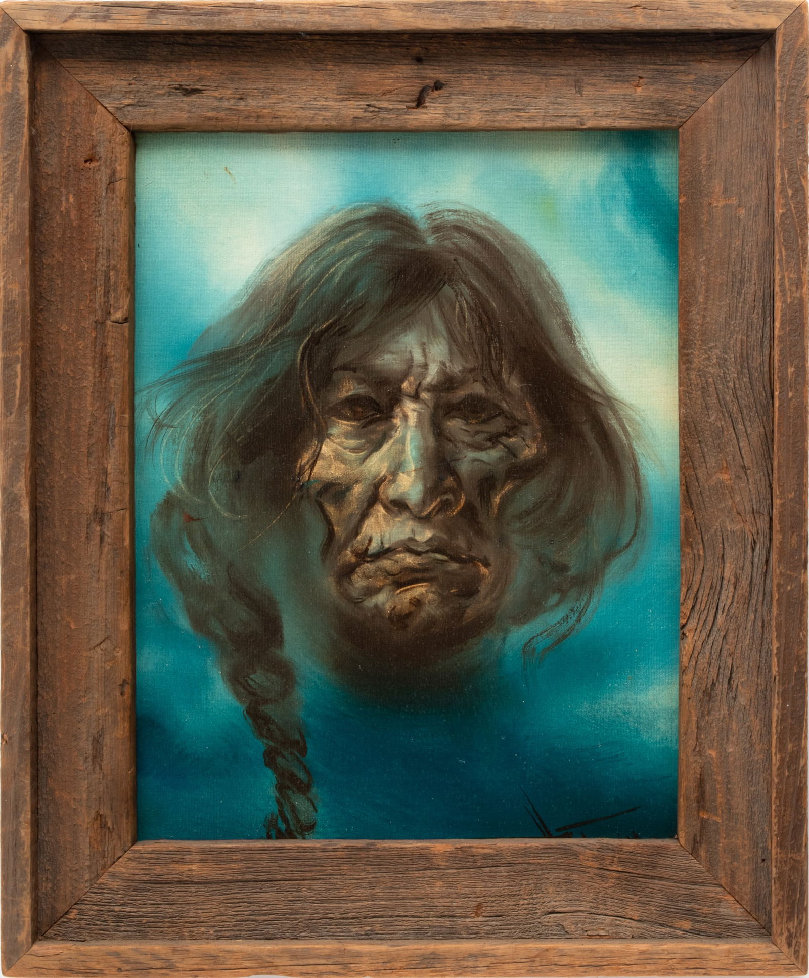 H. Tryon, Oil on Canvas Board, Portrait of a Native American, H 19.5" W 16" (1 of 4)