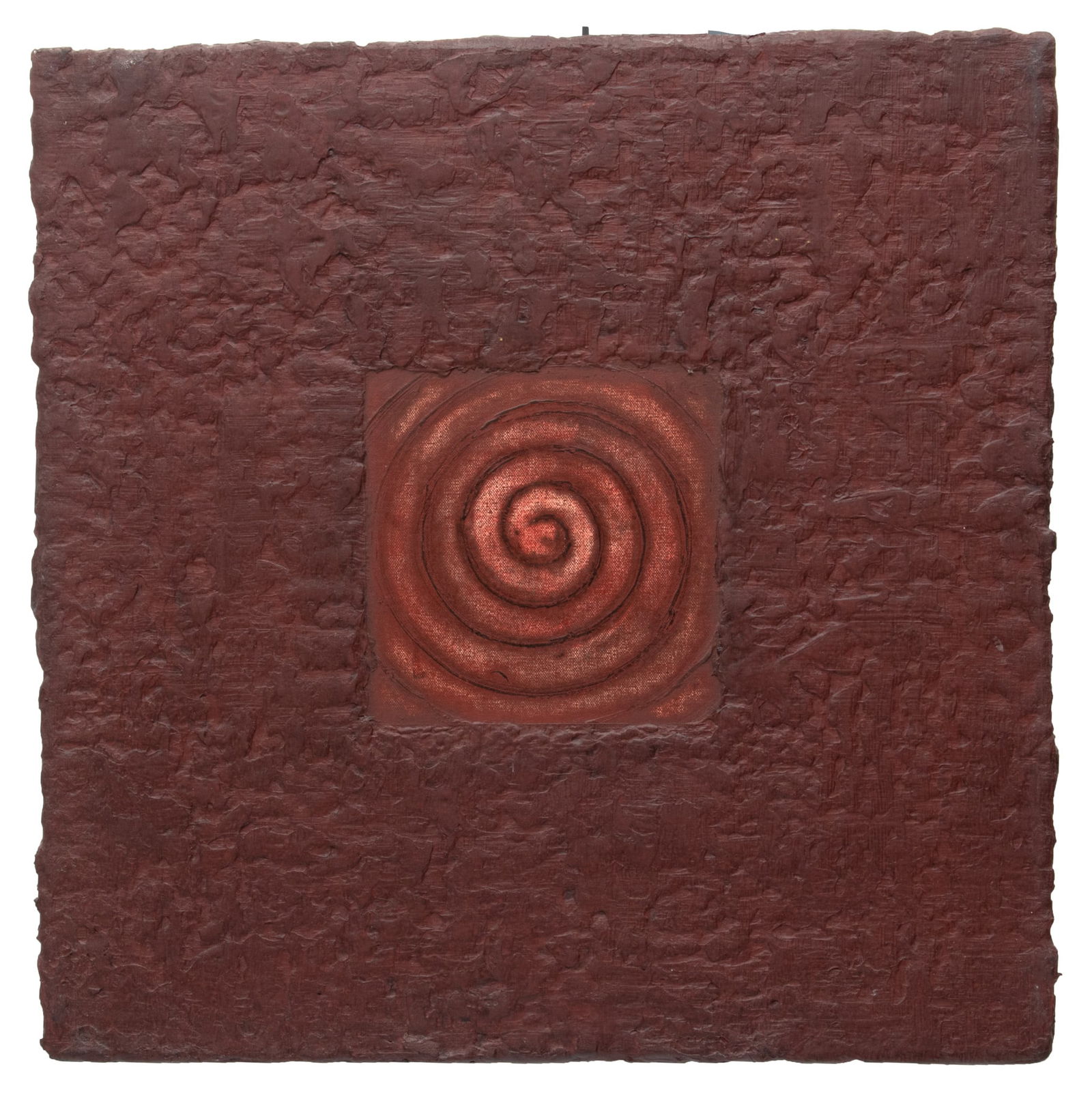 David Shapiro (American, 1944-2014) Acrylic on Canvas, "Mudra #32", H 22" W 22": David Shapiro (American, 1944-2014) Acrylic on Canvas, "Mudra #32", H 22" W 22" | an exemplary acrylic on canvas composition, featuring a distinctive spiral motif set against a textured, dark backdrop