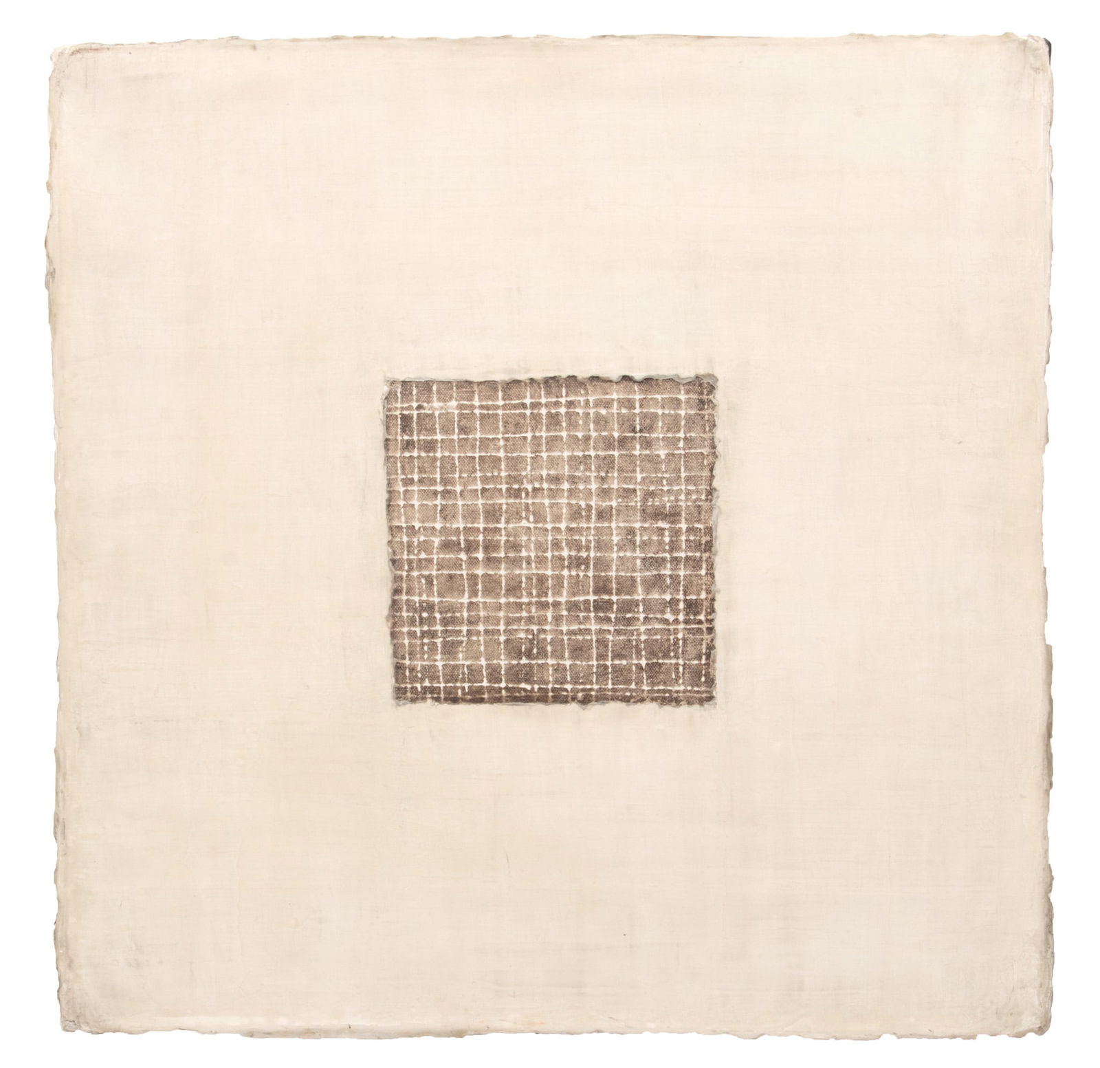 David Shapiro (American, 1944-2014) Acrylic on Canvas, "Mudra #51", H 22" W 22": David Shapiro (American, 1944-2014) Acrylic on Canvas, "Mudra #51", H 22" W 22" | a serene acrylic on canvas artwork, characterized by its pristine, off-white background subtly punctuated by a central