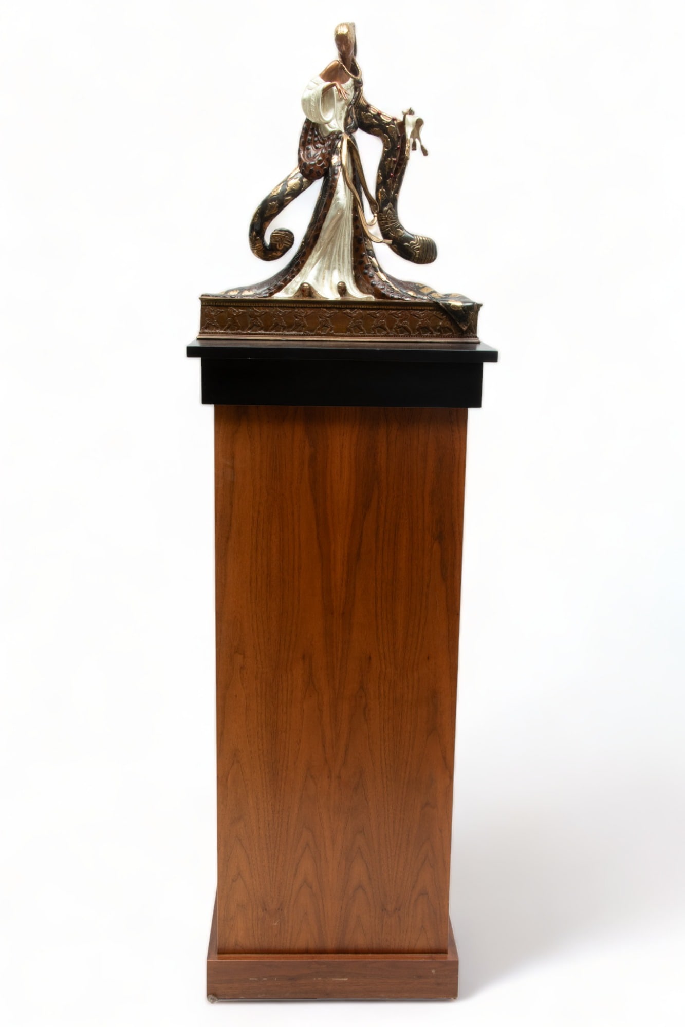 Erte (French, 1892-1990) Cold Painted And Partial Gilt Bronze Sculpture, 1988, "Rigoletto", H 19" L : Erte (French, 1892-1990) Cold Painted And Partial Gilt Bronze Sculpture, 1988, "Rigoletto", H 19" L 18" Depth 4" | Signed ‘Erte’ and stamped with a Copyright symbol, 1987, Chalk and Vermil