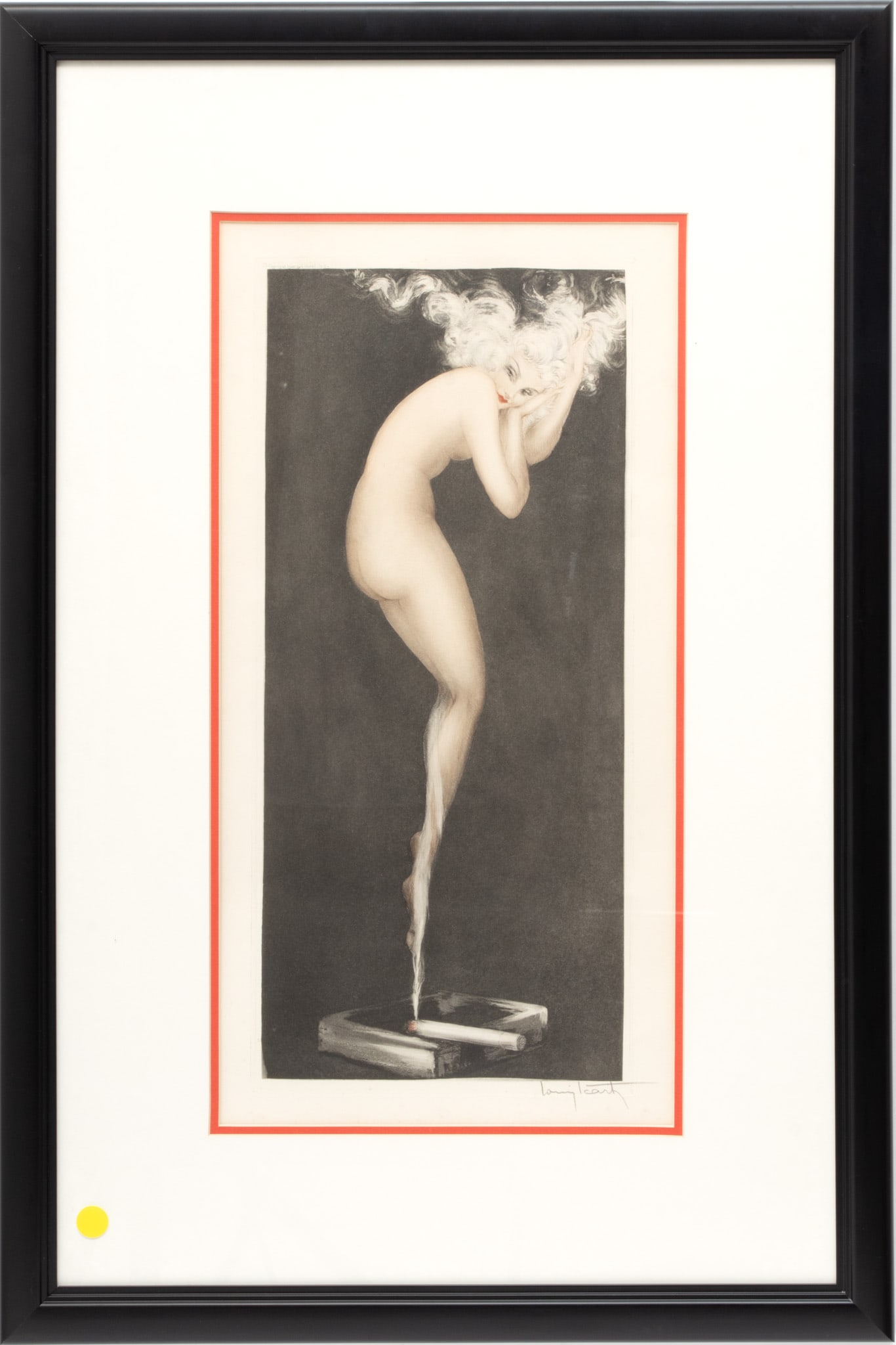 Louis Icart (French, 1888-1950) Etching And Aquatint in Colors on Wove Paper, 1940, "Illusion (Tabac: Louis Icart (French, 1888-1950) Etching And Aquatint in Colors on Wove Paper, 1940, "Illusion (Tabac Blond)", H 19" W 9" | Signed in pencil along lower edge, with blindstamp Published by L. Icart, N.Y