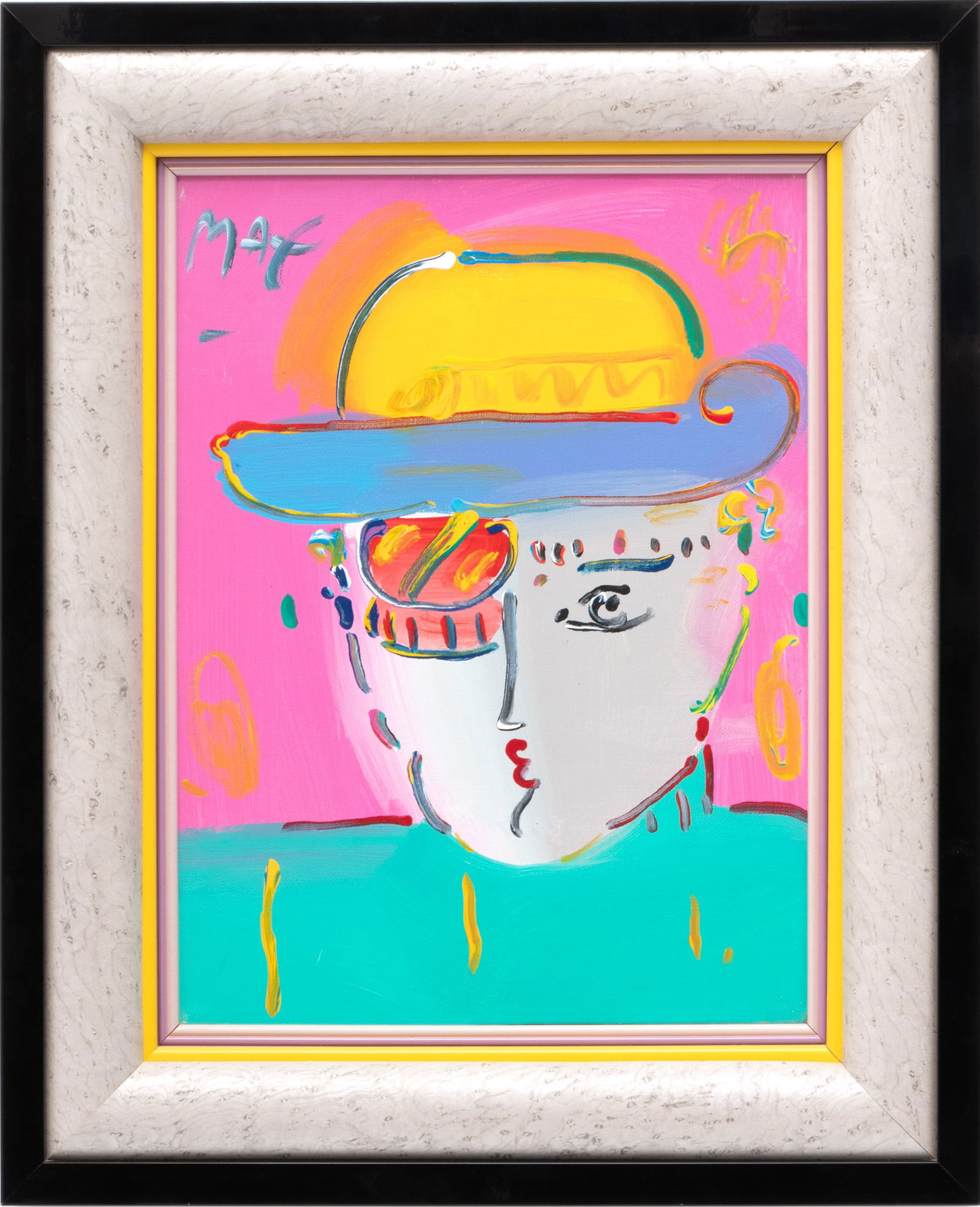 Peter Max (American, B. 1937) Acrylic on Canvas, 1989, "Zero", H 16" W 12": Peter Max (American, B. 1937) Acrylic on Canvas, 1989, "Zero", H 16" W 12" | Signed upper left. Framed H 22", W 18". Canvas inscribed with Peter Max inventory number 8707 on verso. Dated 1989. Provena