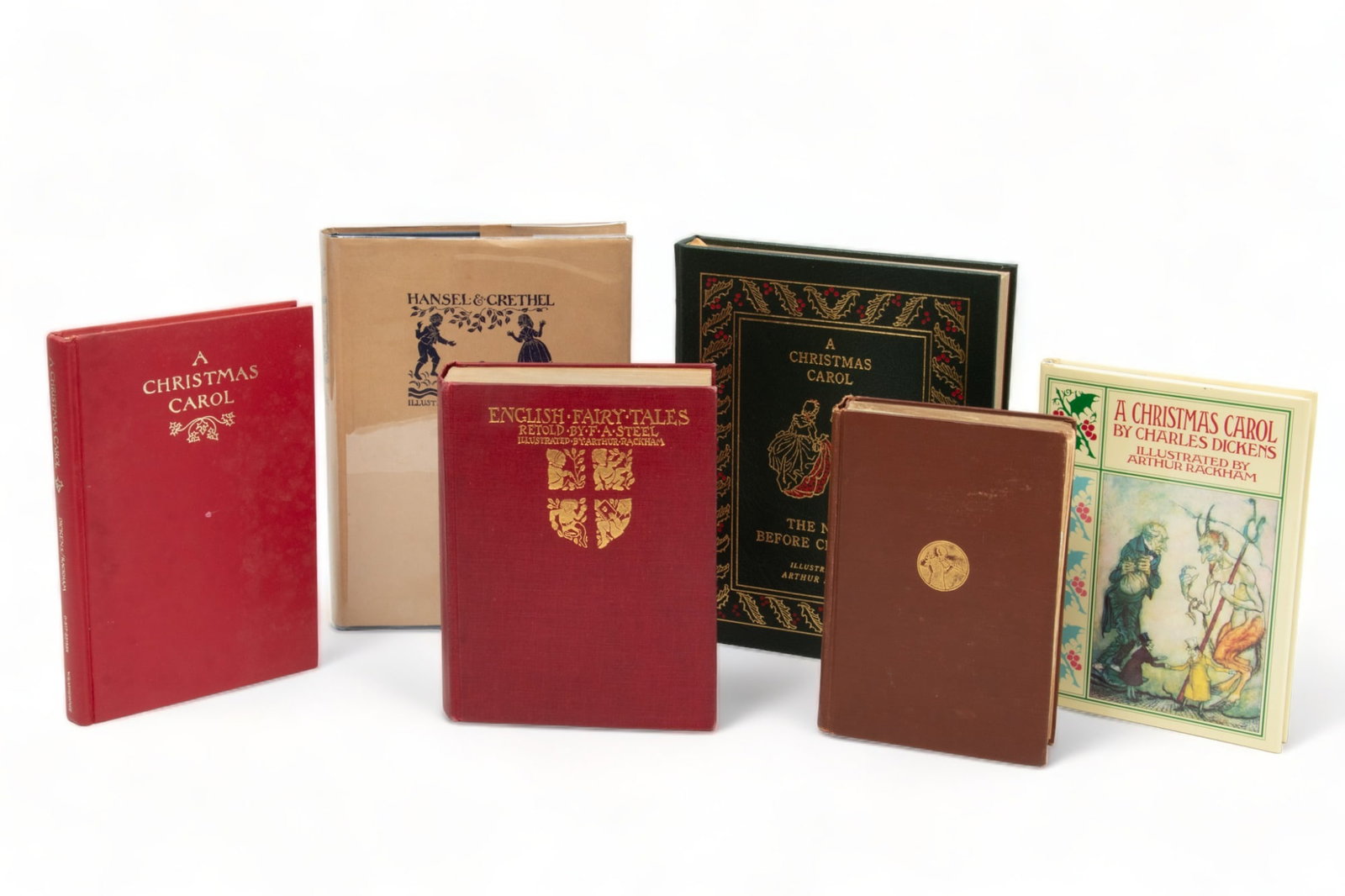Collection of Six Books Illustrated by Arthur Rackham, 6 pcs: Collection of Six Books Illustrated by Arthur Rackham, 6 pcs | Lot includes: English Fairy Tales Retold by F.A. Steel, clothbound in red with gilt embossing. the Night Before Christmas, leather-bound 