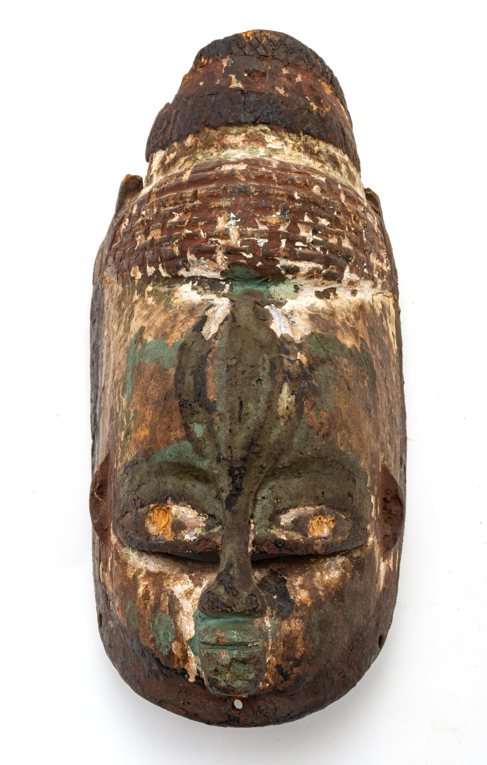 Nigeria, Yoruba Peoples, Gelede Polychrome Carved Wood Mask (igi), H 10.5" W 5" Depth 5": Nigeria, Yoruba Peoples, Gelede Polychrome Carved Wood Mask (igi), H 10.5" W 5" Depth 5" | a gelede is a festival of masks performed in veneration of the society’s powerful older women, the iyam