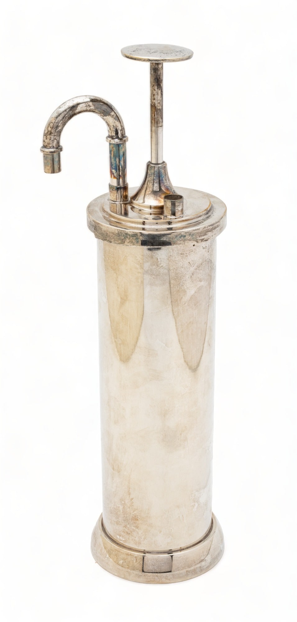 Napier Silver Plate Trombone Form Cocktail Mixer And Dispenser, Ca. 1930, H 15.25": Napier Silver Plate Trombone Form Cocktail Mixer And Dispenser, Ca. 1930, H 15.25" | Having a working pump and mixer/pouring. Napier branding impressed on underside. Provenance: From the Collection of