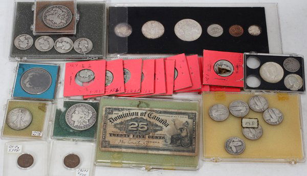 U.S. & CANADIAN COINS, 1899-, OVER 400: U.S. & CANADIAN COINS, 1899-, OVER 400:Condition Report: Proof, Uncirculated, Good to Fair Condition. Over 400 Coins. - Quarters, Half-Dollars, Morgan Sterling-Silver Dollars, Nickels and Pennies.