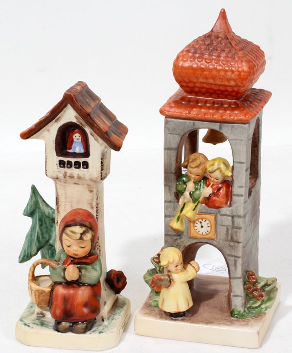 HUMMEL BISQUE FIGURES 'WORSHIP' & 'WHITSUNTIDE': HUMMEL BISQUE FIGURES 'WORSHIP' & 'WHITSUNTIDE', H 5" & 7":"Worship" incised: 84/0, 5" H. and "Whitsuntide" incised: 163, 6 1/2" H.