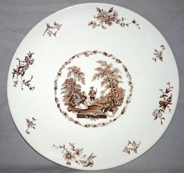 MASON'S 'WATTEAU' IRONSTONE CHARGER, DIA 15": MASON'S 'WATTEAU' IRONSTONE CHARGER, DIA 15":Cream & brown Genre scene. Flower & leaf design, 15 1/2" Dia. Actual size;