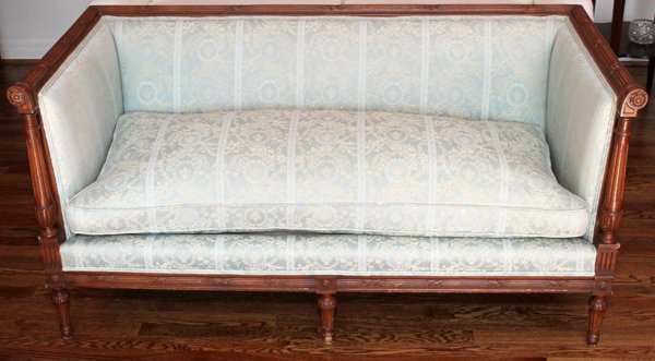 MEYER GUNTHER MARTINI WALNUT SETTEE, L 59": MEYER GUNTHER MARTINI WALNUT SETTEE, L 59":French style carved walnut frame, upholstered back and single down-filled seat cushion.