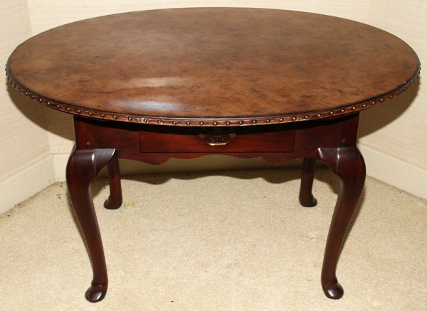 RALPH LAUREN LEATHER TOP TABLE, H 30", W 48",: RALPH LAUREN LEATHER TOP TABLE, H 30", W 48", L 30": From the collection of Oliver T. Weidokal, Birmingham, Mi.