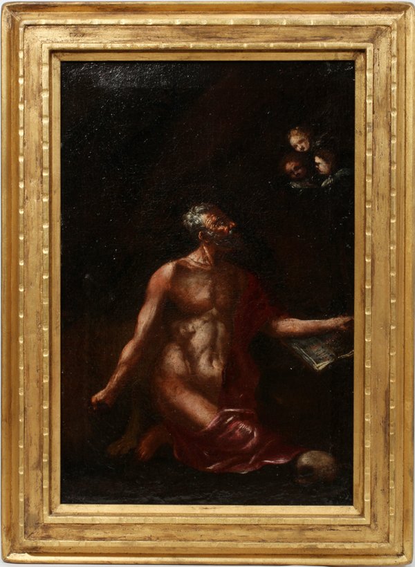 SPANISH SCHOOL, OLD MASTER OIL ON CANVAS,: SPANISH SCHOOL, OLD MASTER OIL ON CANVAS, 18TH.C., 18" X 12", SAINT JEROME:
