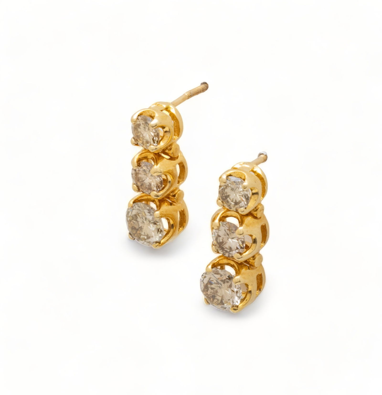 Pair of 14kt Yellow Gold & Diamond Earrings, L 0.75" 3g (1 of 5)