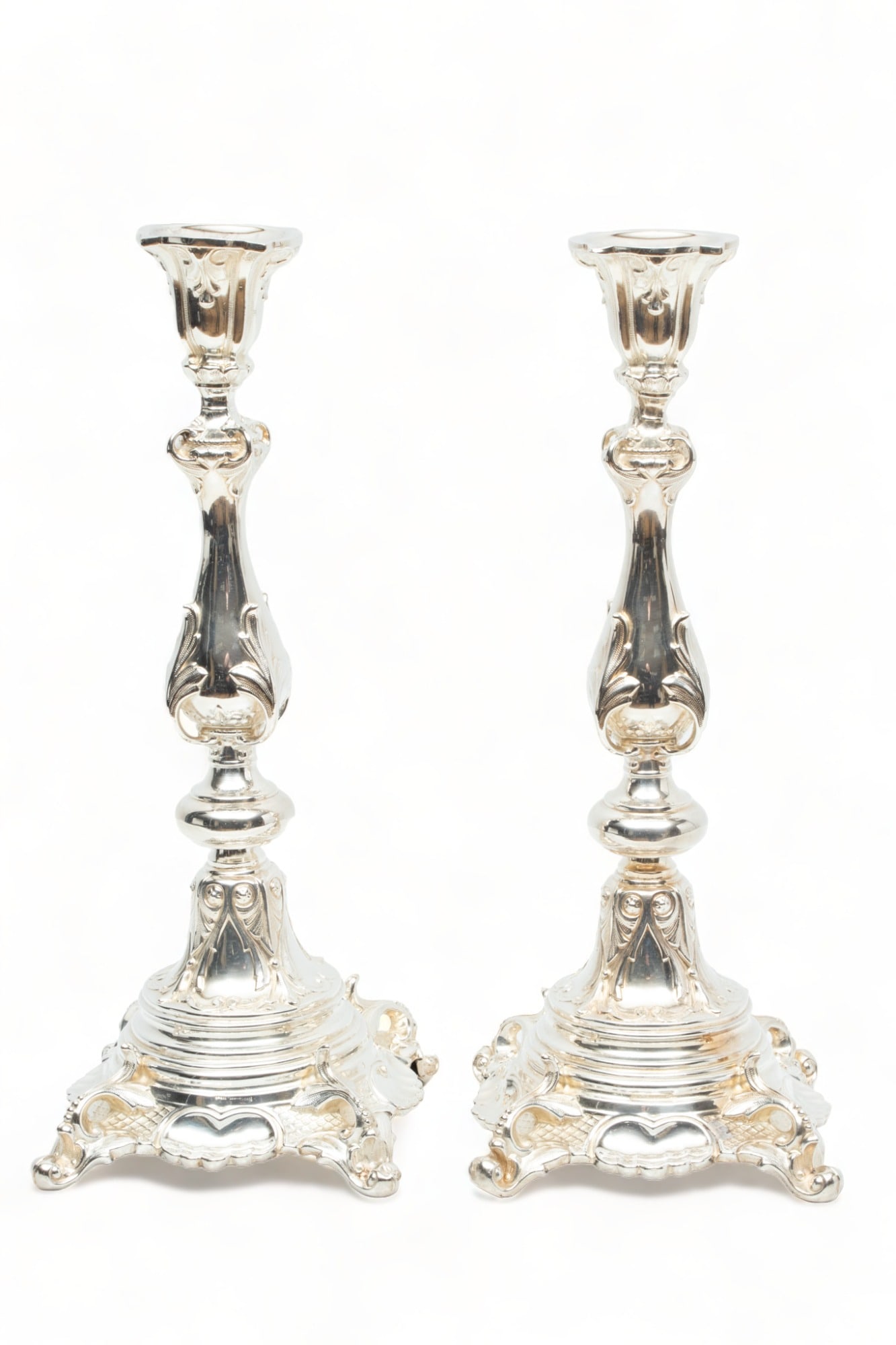 Polish .800 Silver Candlesticks Ca. 1900, H 14" 1 Pair (1 of 5)
