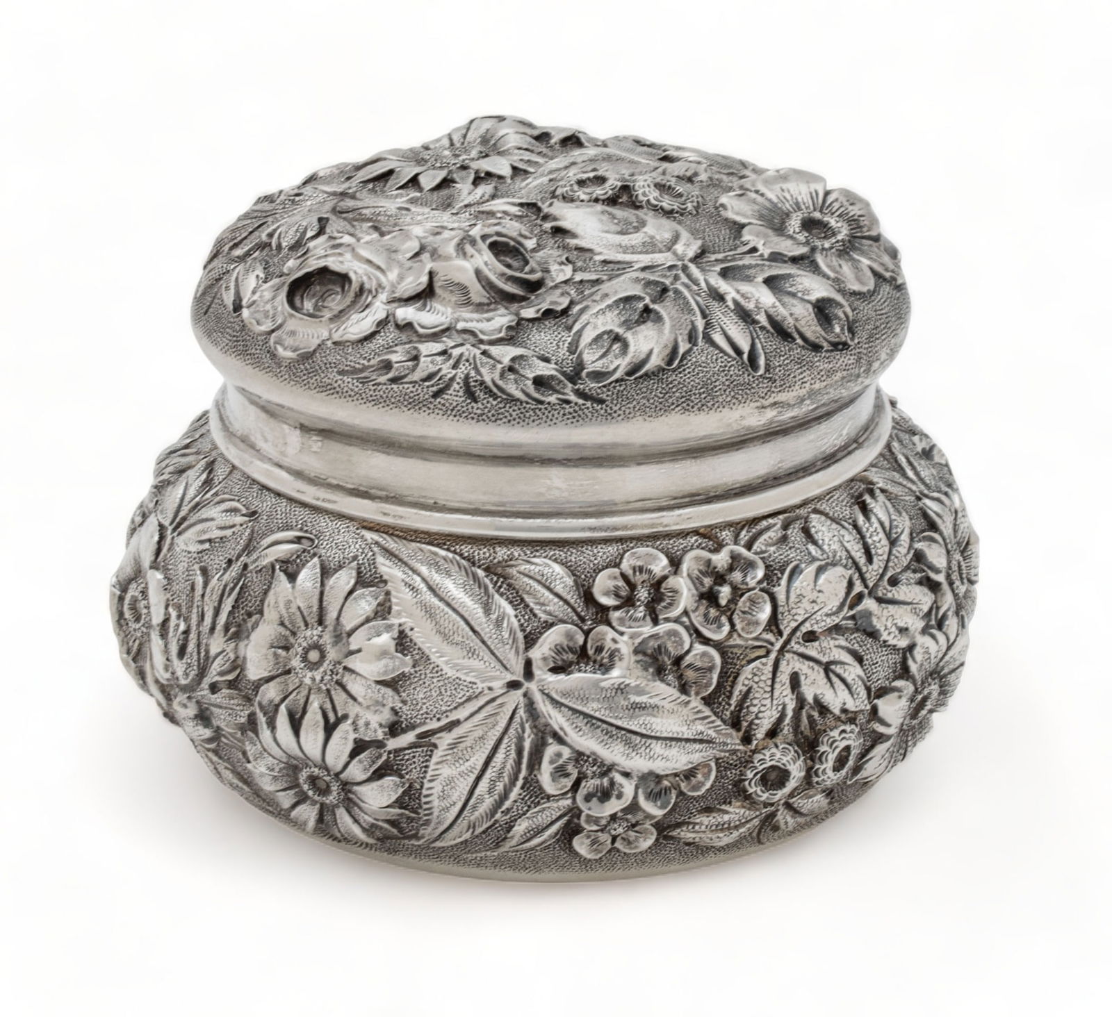 Jenkins & Jenkins Inc. (Baltimore, 1908-15) Sterling Silver Round Covered Repousse Box #665 H 3" (1 of 6)