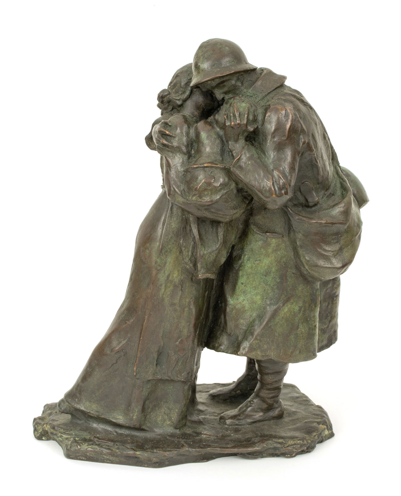 Alexandre Descatoire (French, 1874-1949) Bronze Sculpture, L'Adieu, H 10.5" W 3.75" L 7.75" (1 of 12)