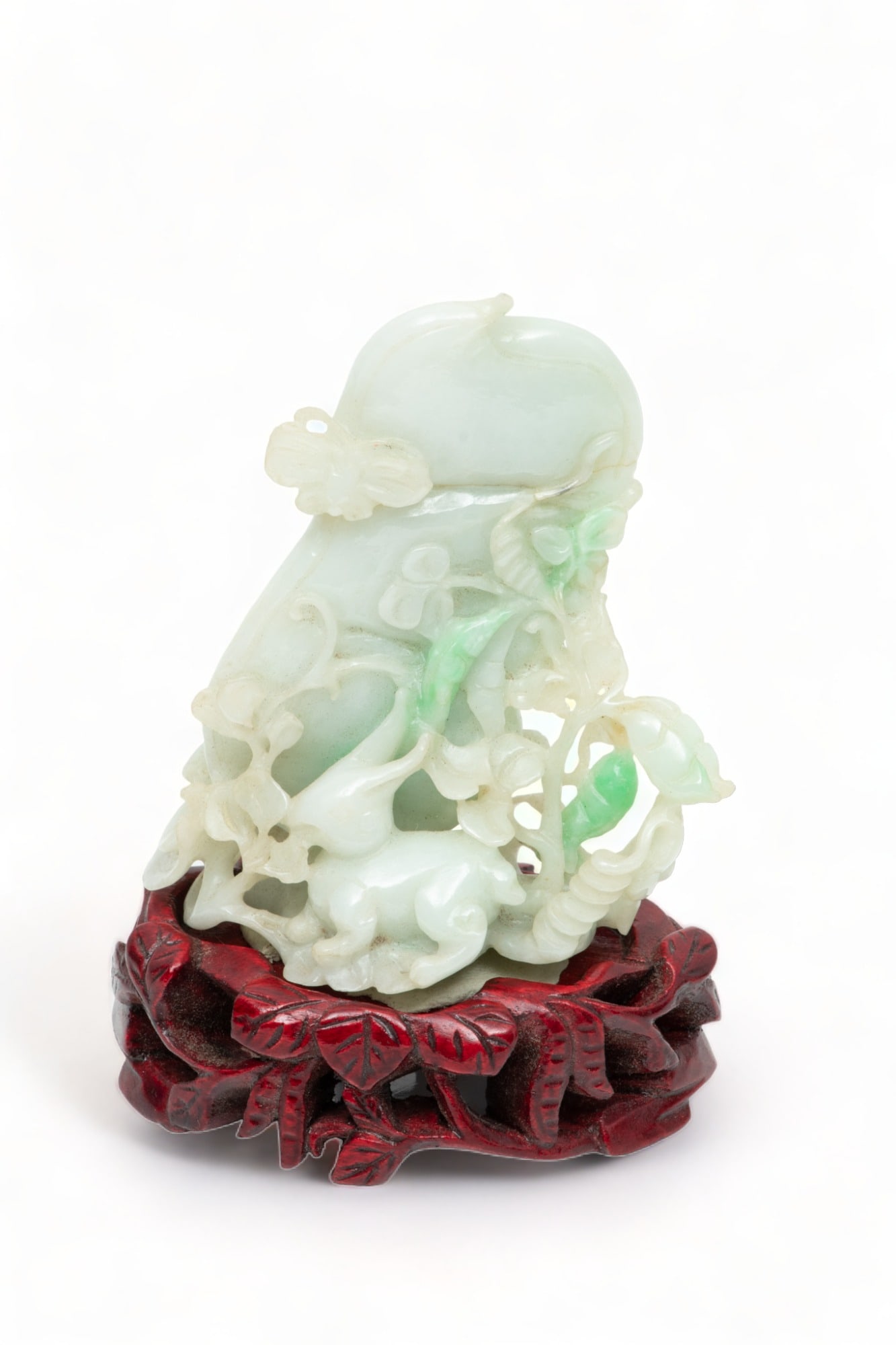 Chinese Carved Pale Green Jade Rabbit, Leaves And Gound H 3.5" (1 of 6)