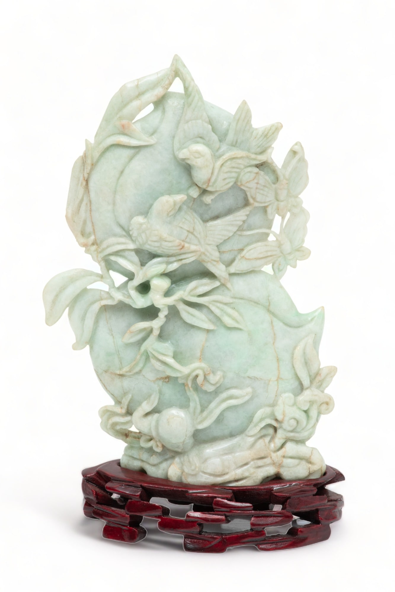 Chinese Jade Carving, Birds, Butterflies, Fruit H 7" W 4.7" (1 of 5)