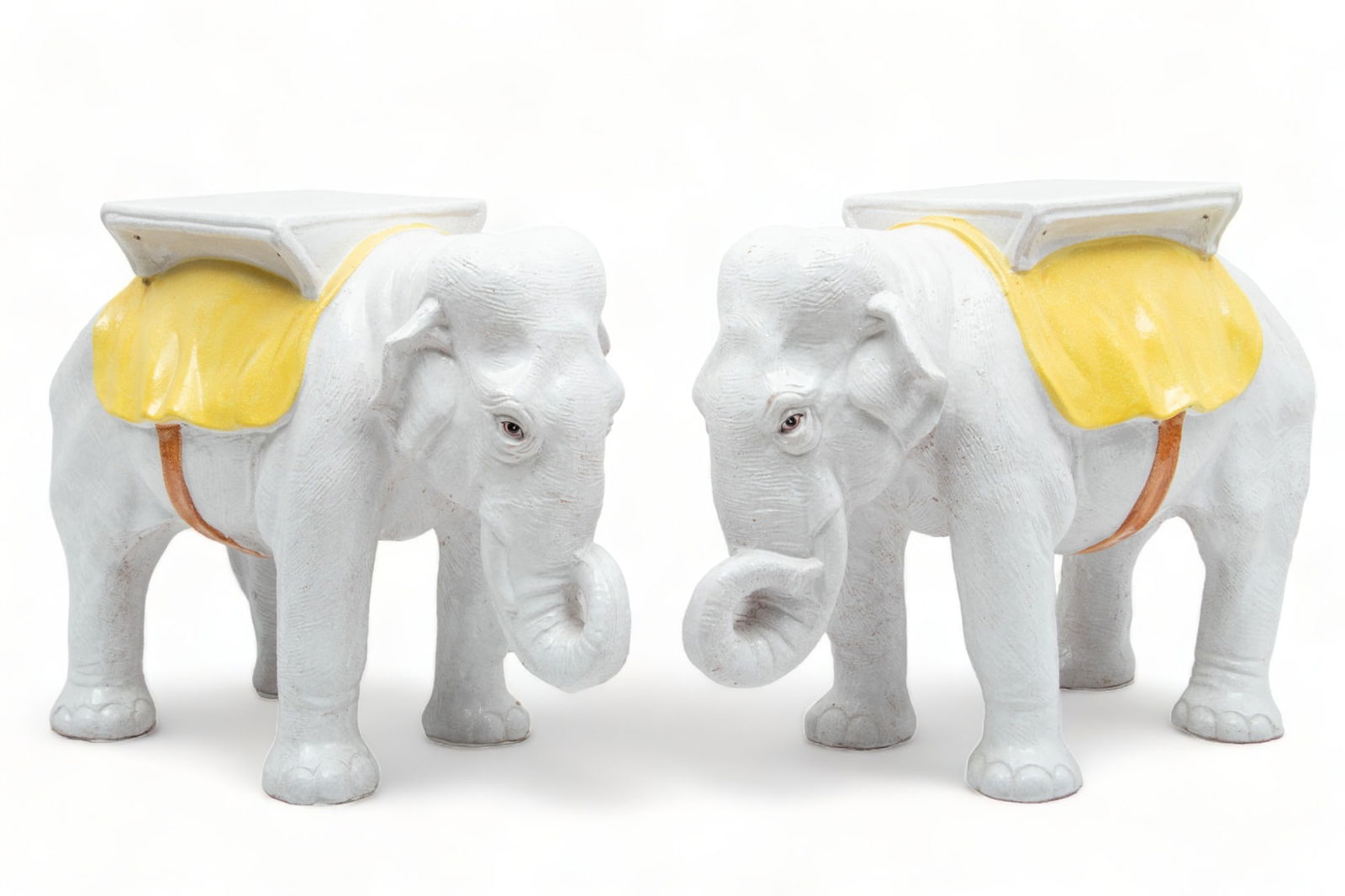 Pair of Glazed Terracotta Elephant Garden Seats, Ca. 20th C., H 17.5" W 11" L 23" (1 of 6)