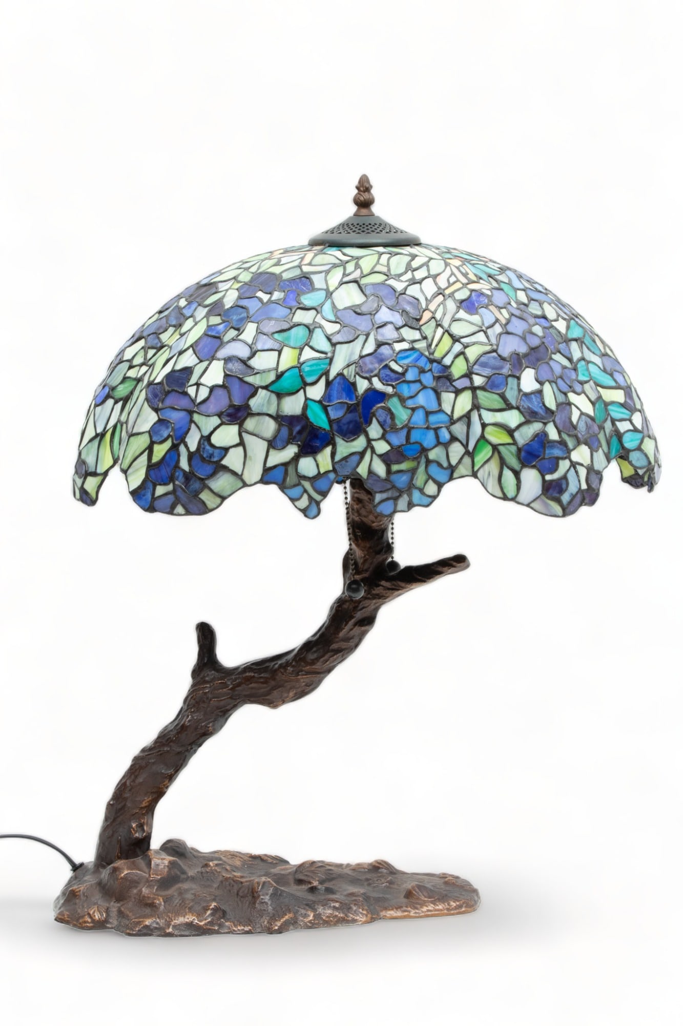 Leaded Glass Table Lamp, Purple And Green H 23" L 18.5" (1 of 4)