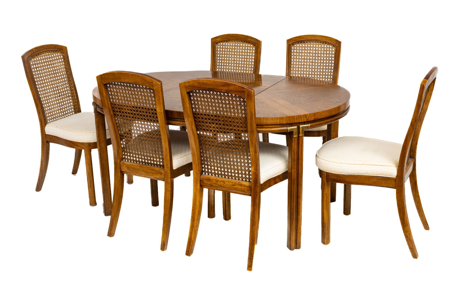 Forest Bradshaw for Drexel Heritage (American) Walnut Round Dining Table, 6 Chairs, Ca. 1970, H 29" (1 of 6)