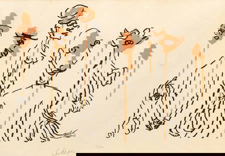 Alexander Calder (American, 1898-1976) Lithograph in Colors on BFK Rives Paper, 1966, "Criminel Au: Alexander Calder (American, 1898-1976) Lithograph in Colors on BFK Rives Paper, 1966, "Criminel Au Milieu", H 18.6" W 25.5" | Signed in pencil and numbered 37/90, published/printed by Maeght, Paris, w