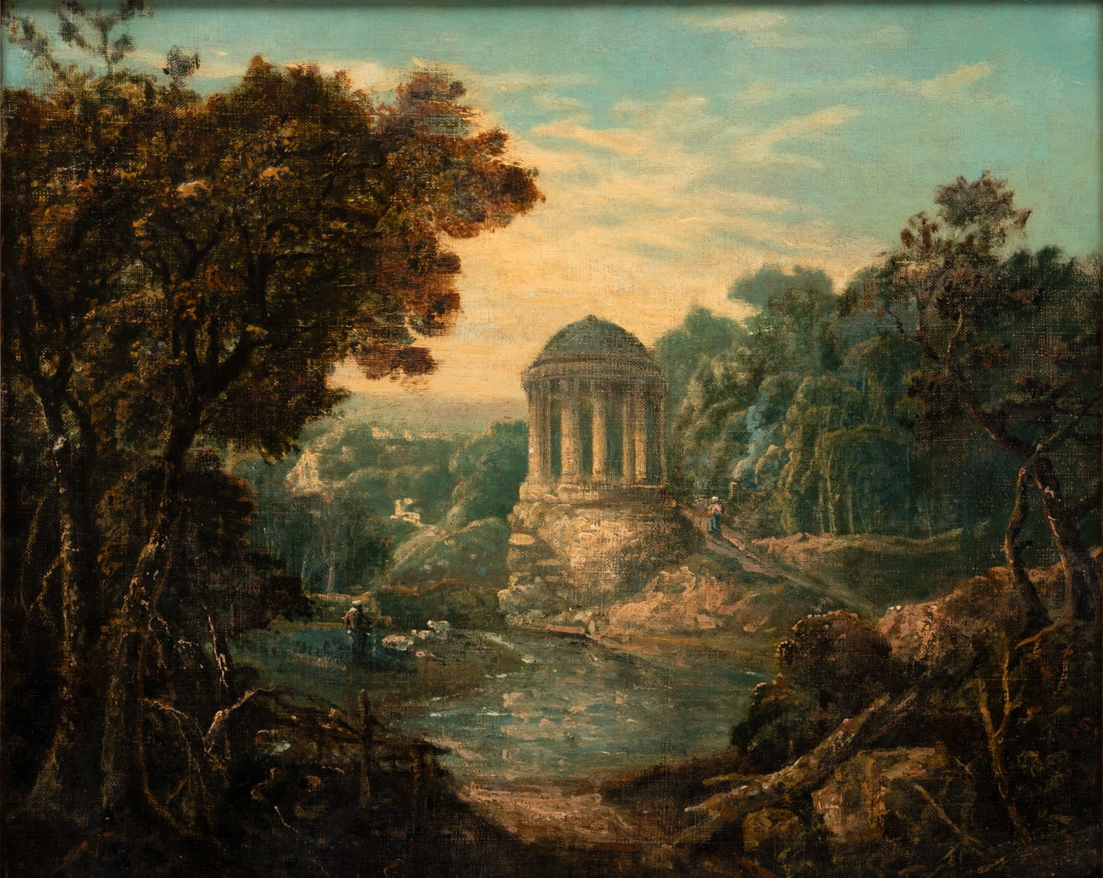 Attributed to Hubert Robert (French, 1733-1808) Oil on Canvas, Ca. 18th C., "Classical Temple on a (1 of 7)