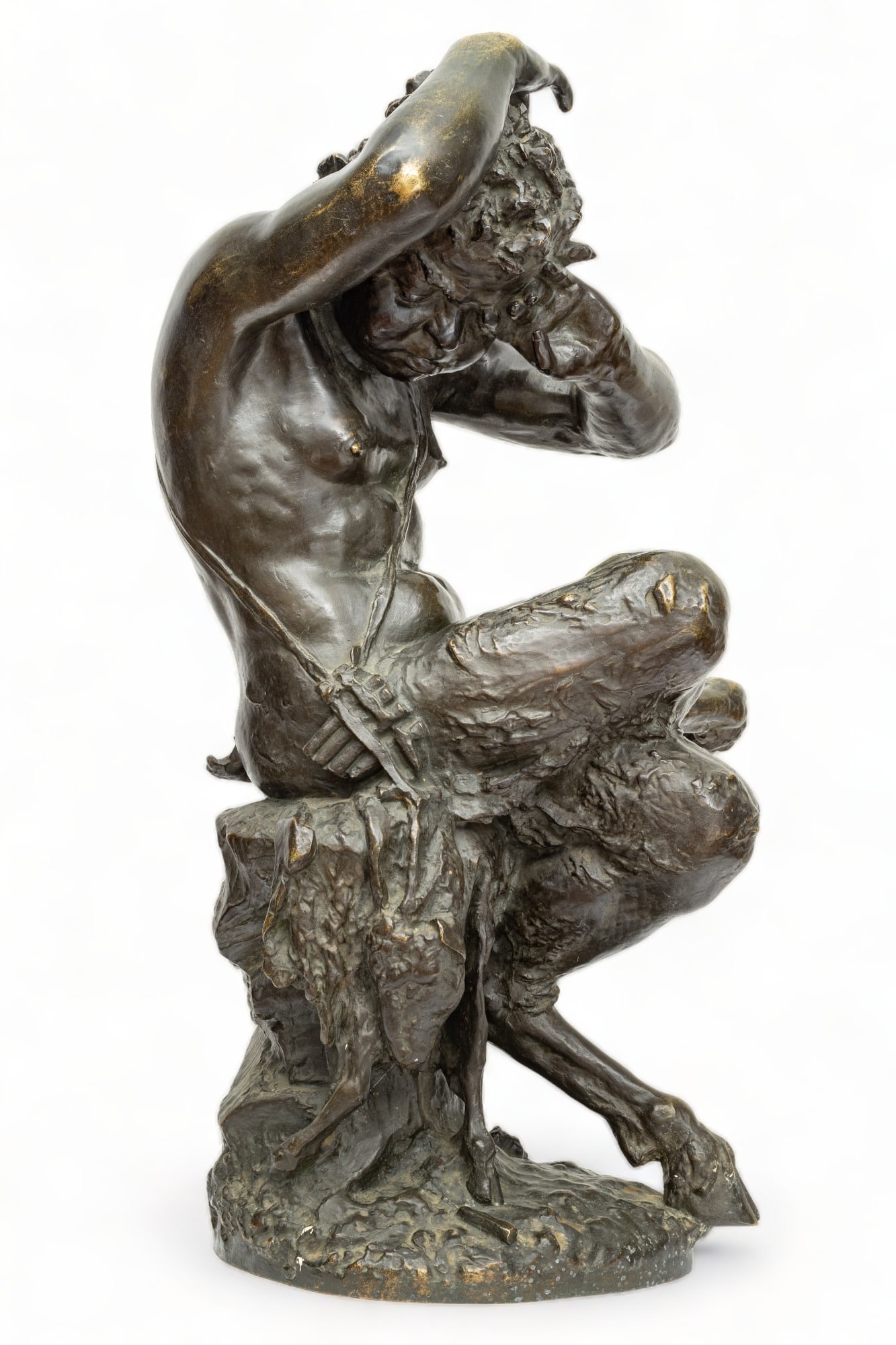 After Claude Michel Clodion (French, 1738-1814) Bronze Sculpture 19th C., "Young Satyr", H 23.5" W (1 of 7)