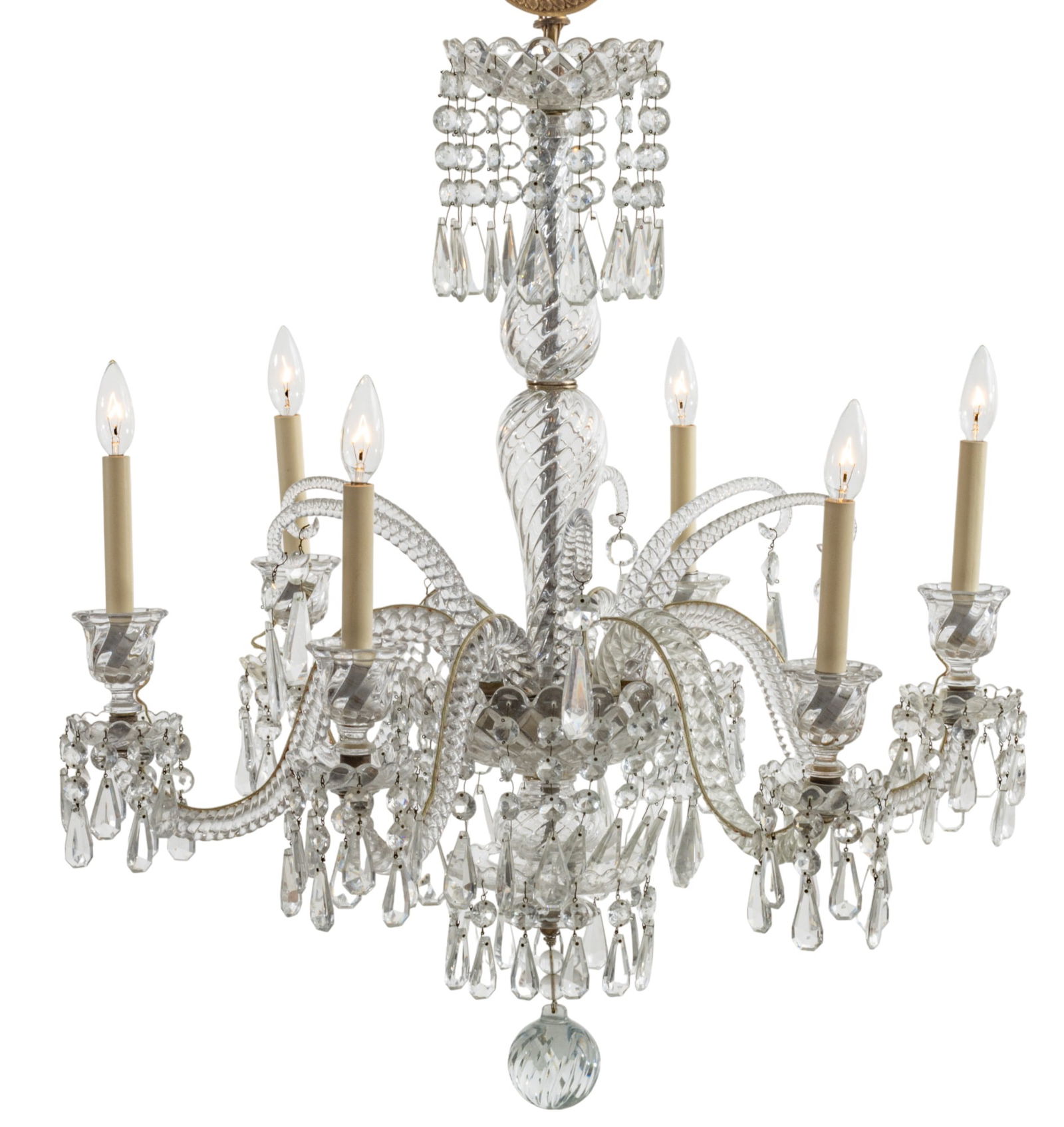 Baccarat (est.1764) (French Crystal) Cut Lead Crystal Six Light Chandelier, Ca. 1900-1915, H 31" (1 of 4)