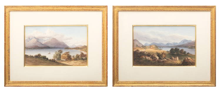 Scottish Watercolors on Paper, Ca. Late 19th C., "Views of Loch Awe", H 6.75" W 10.5" 2 pcs: Scottish Watercolors on Paper, Ca. Late 19th C., "Views of Loch Awe", H 6.75" W 10.5" 2 pcs | Unsigned. One view of Loch Awe and Ben Cruachan from Lonachan. One view of Loch Awe looking east. Both pai