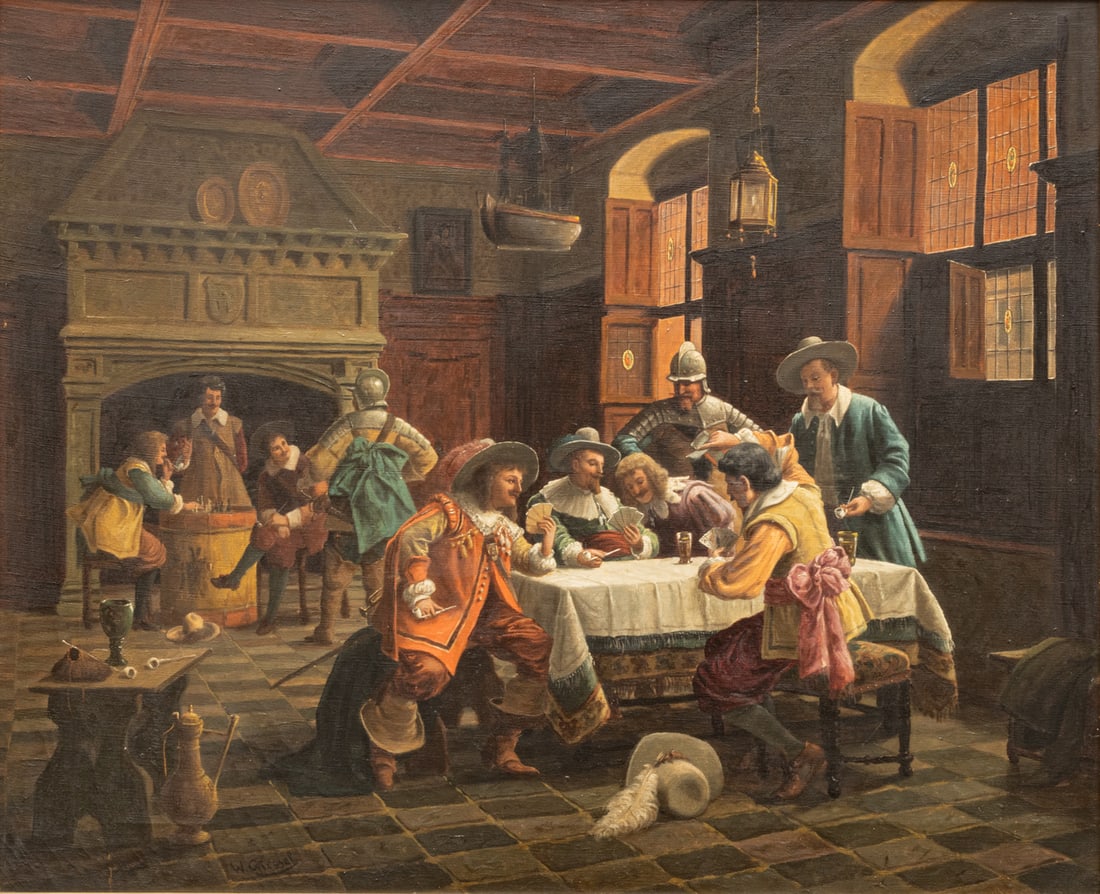 Wilhelm Giessel (Austrian, 1869-1938) Oil on Canvas, Ca. Late 19th C., "Different Games", H 22" W (1 of 9)