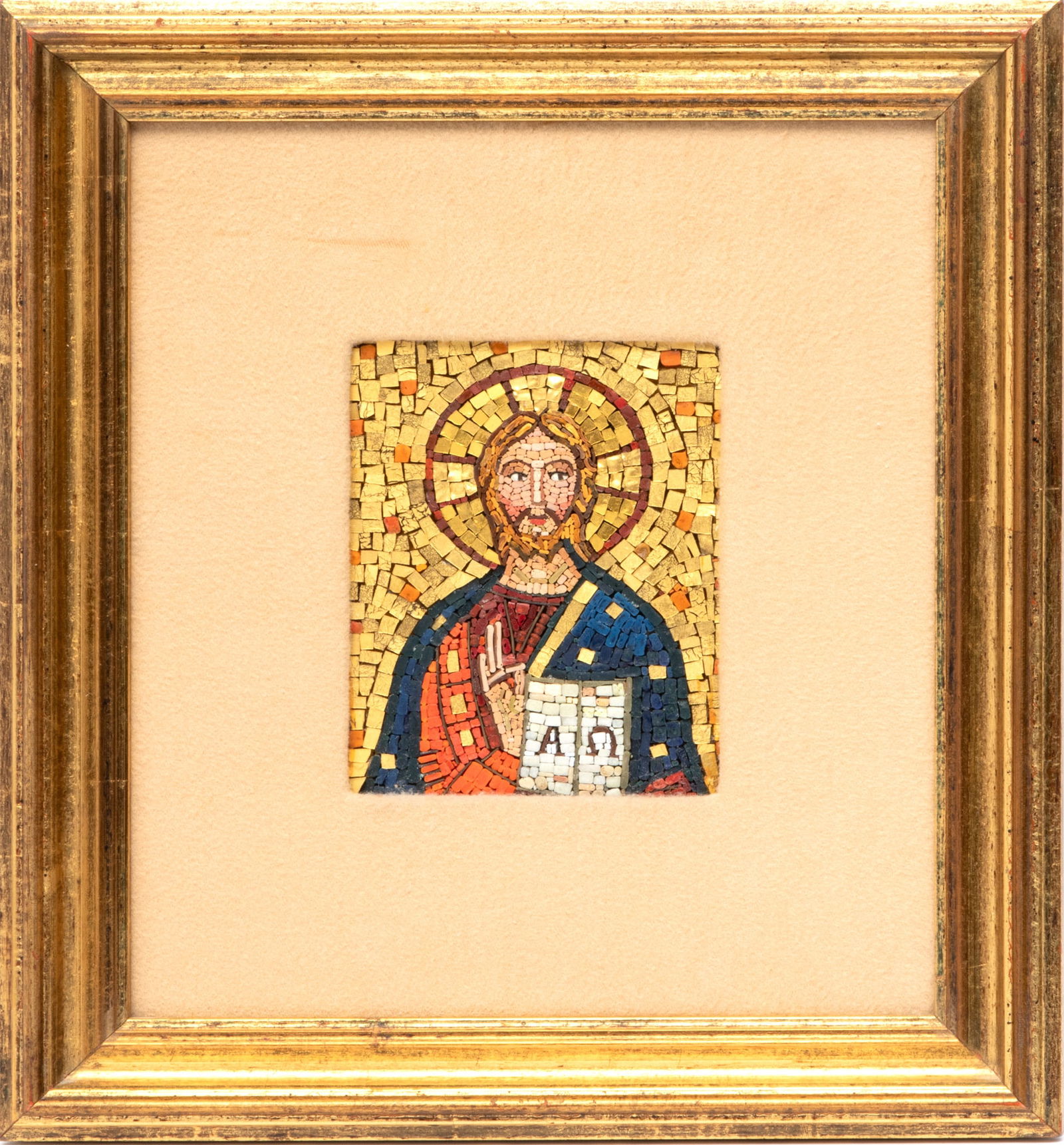 Roberto Maria Anselmi (Italian) Framed Mosaic, Cristo Benedicente, H 4.75" W 3.5" (1 of 3)