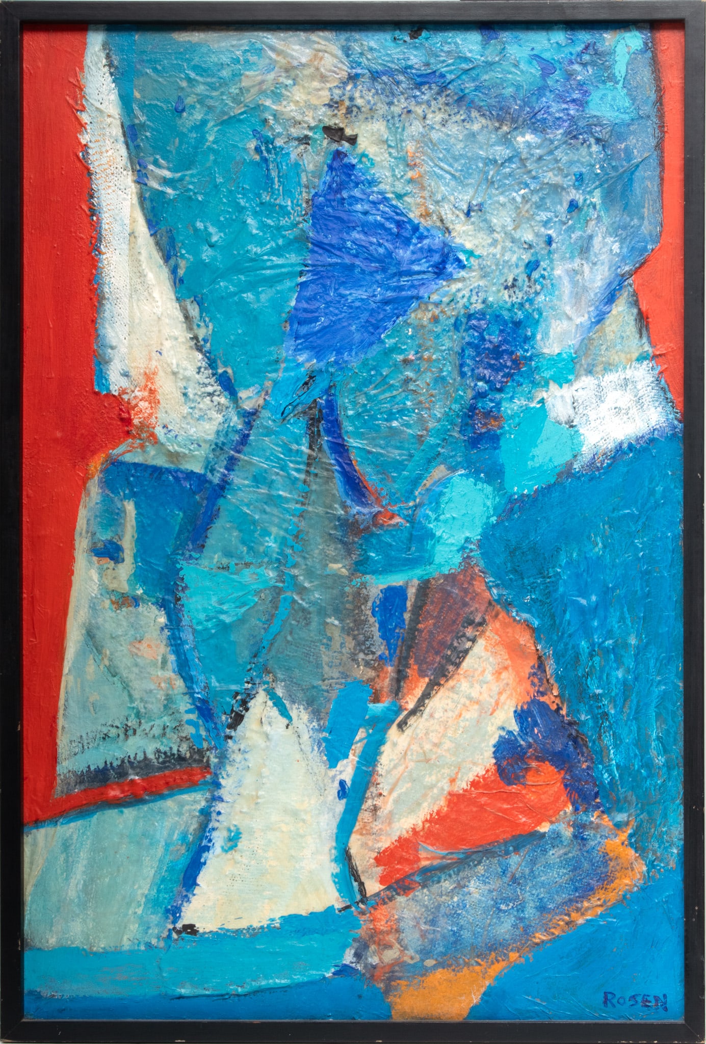 Florence Rosen (American, D. 1975) Mixed Media And Oil on Canvas, Ca. 1960s, "Abstract in Blues, (1 of 3)