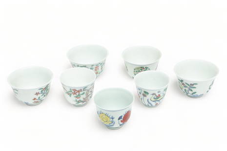 Chinese Wucai Porcelain Cups, H 2" Dia. 3.5" 10 pcs: Chinese Wucai Porcelain Cups, H 2" Dia. 3.5" 10 pcs | Offers multi-colored, hand-painted designs that display the intricate artistry of Wucai ceramics. the patterns feature traditional motifs such as