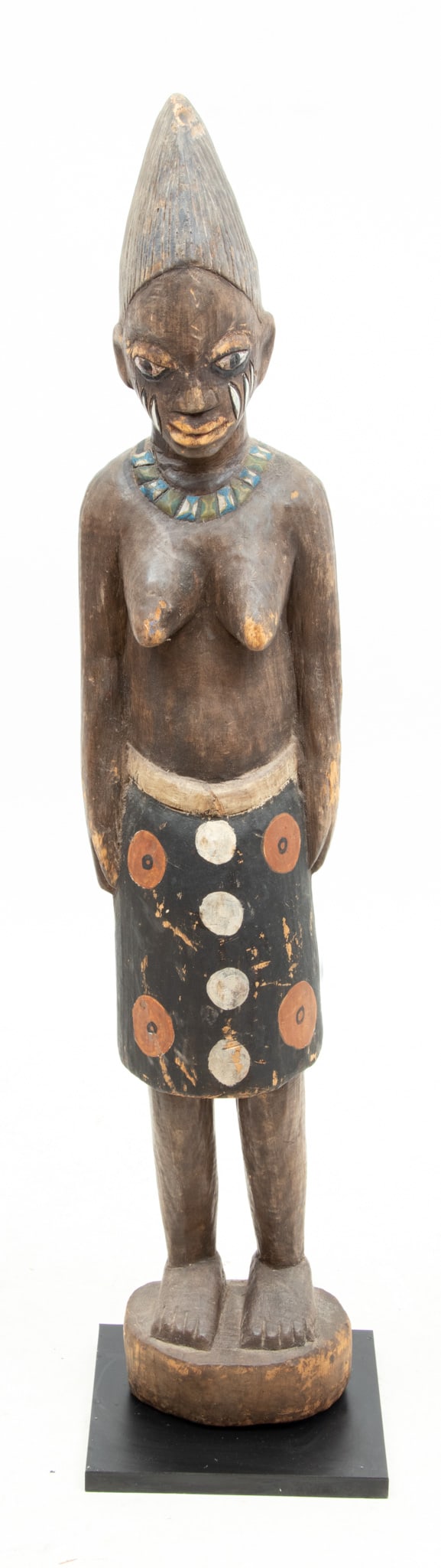 Yoruba Peoples, Nigeria, Polychrome Carved Wood Standing Female Figure, H 3' 8'' W 9" Depth 8" (1 of 4)