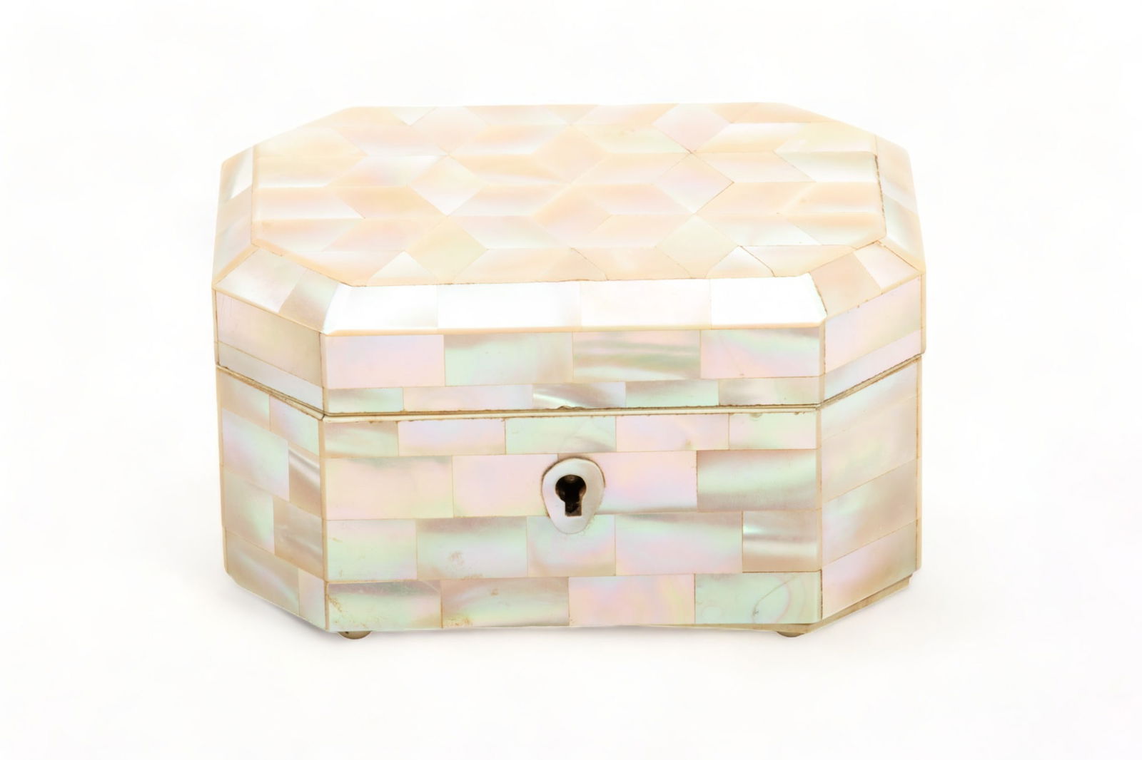 English Mother of Pearl Clad Dresser Box, 19Th C., H 3", L 4.75", D 3.25" (1 of 5)