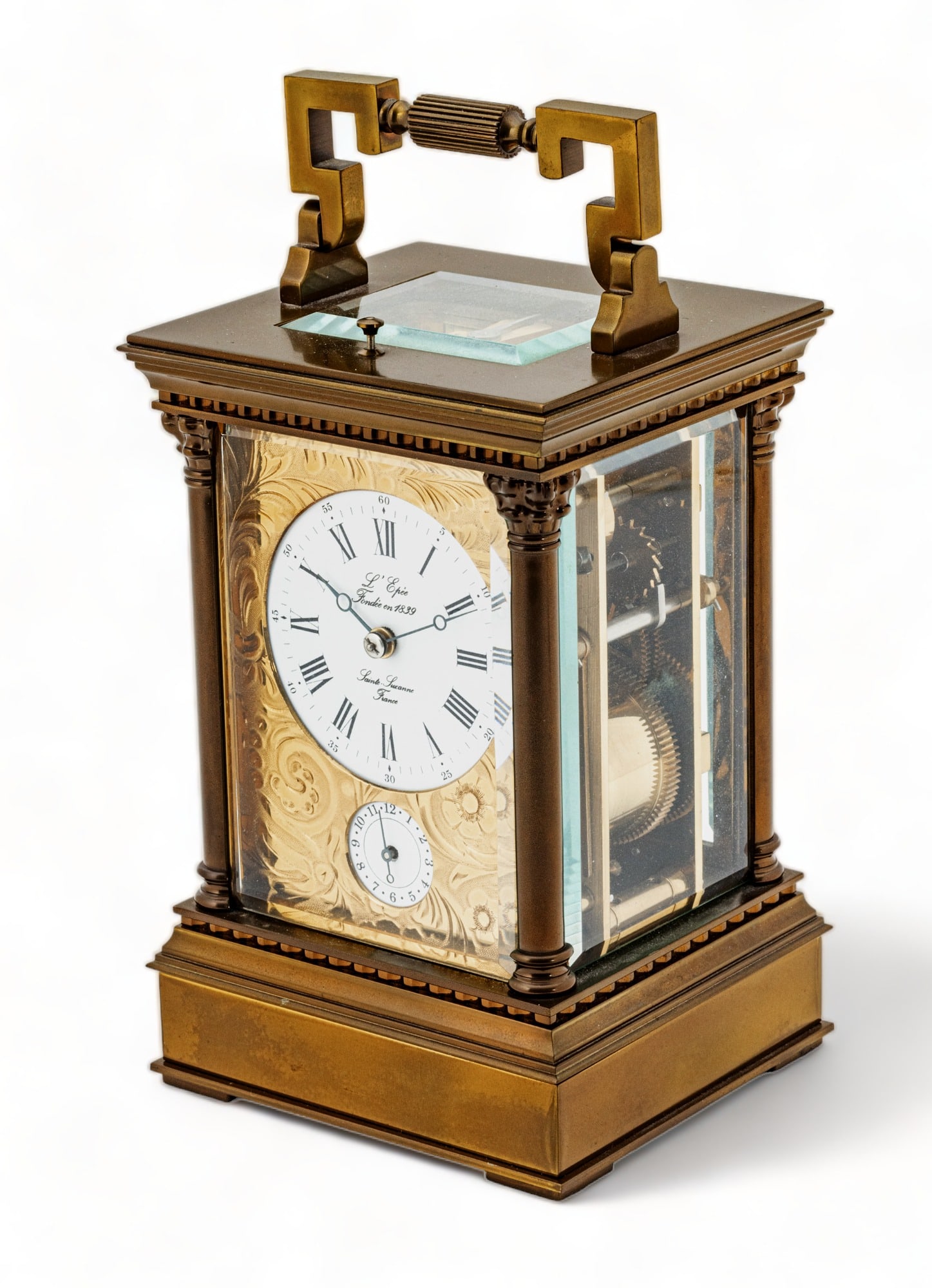 L' Epee, (Sainte Locavore, France) Brass Pillar Case Carriage Clock with Repeater And Alarm Dial Ca. (1 of 9)