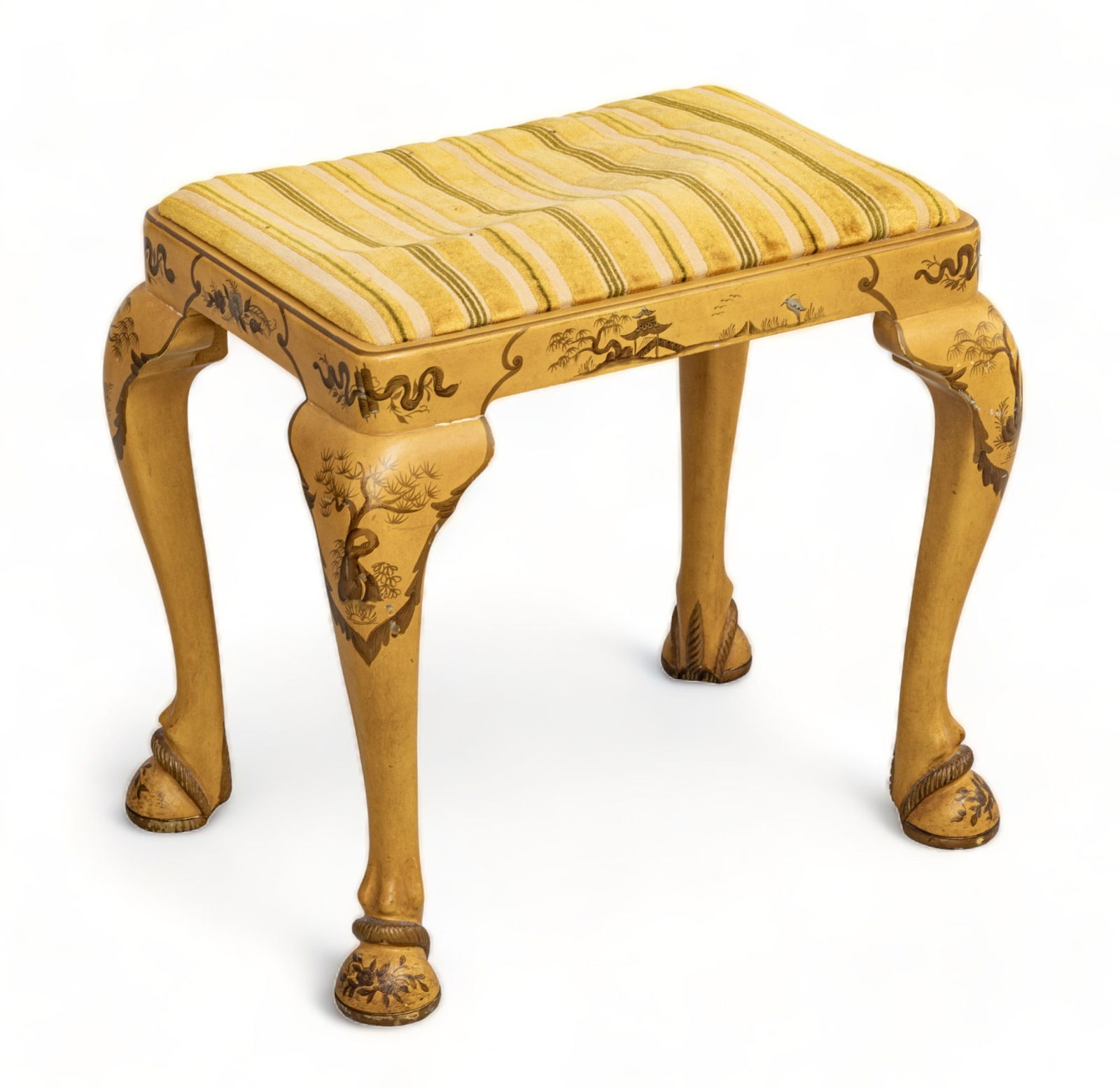Baker Furniture Co Queen Anne Style Painted & Gilded Wood Bench Seat, H 20" W 16" L 21" (1 of 6)