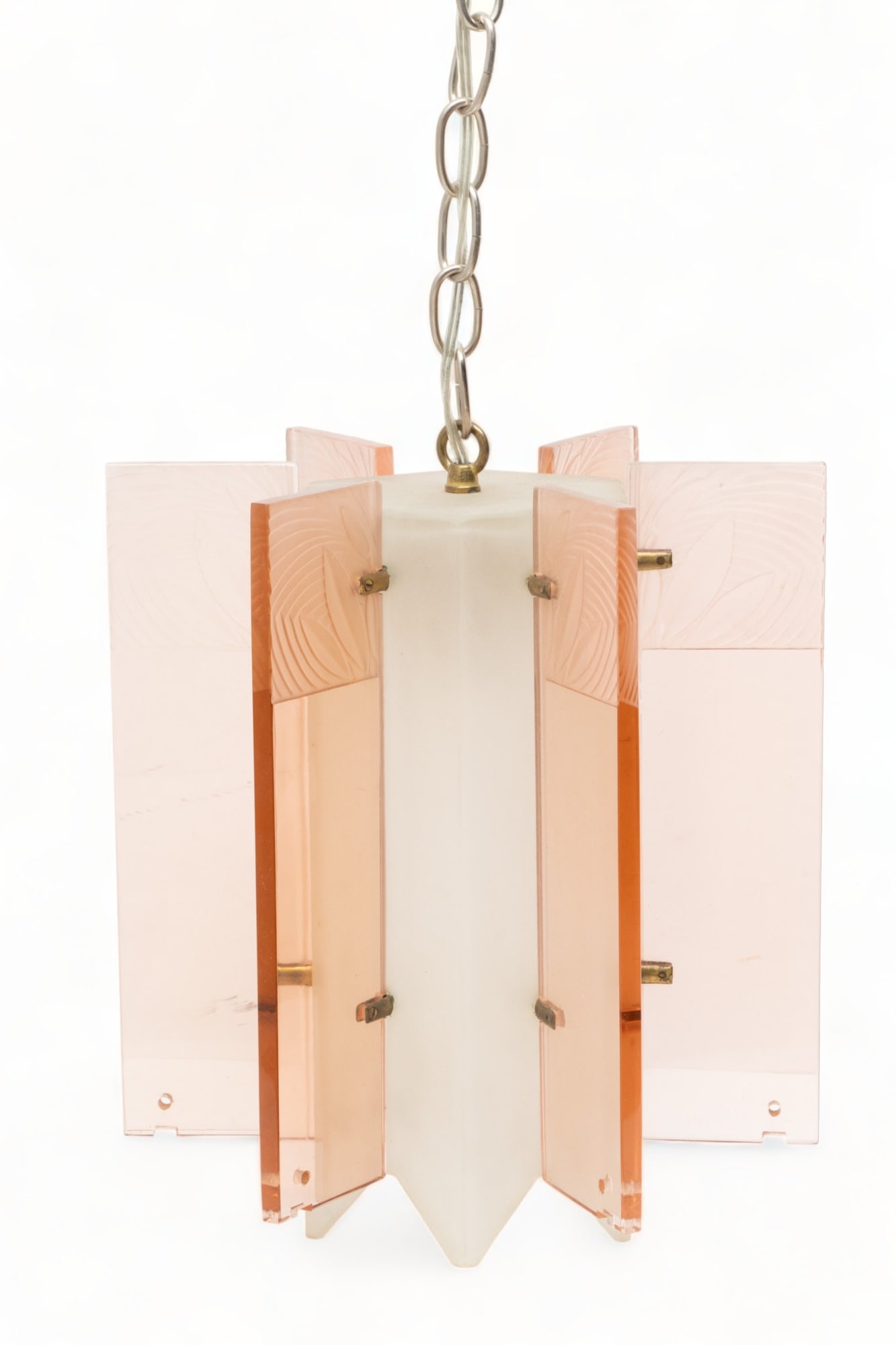 Art Deco Frosted And Pink Colored Glass Chandelier H 15" Dia. 7" (1 of 5)