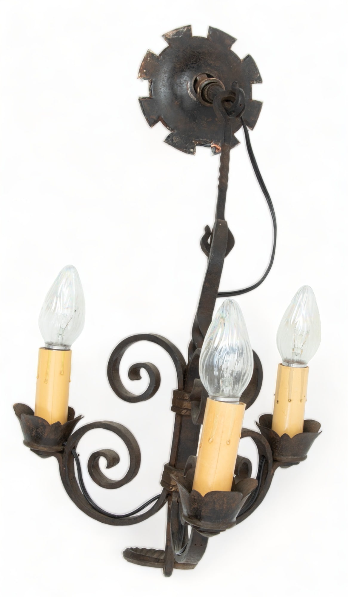 Wrought Iron Three Light Chandelier, H 26" Dia. 14" (1 of 2)