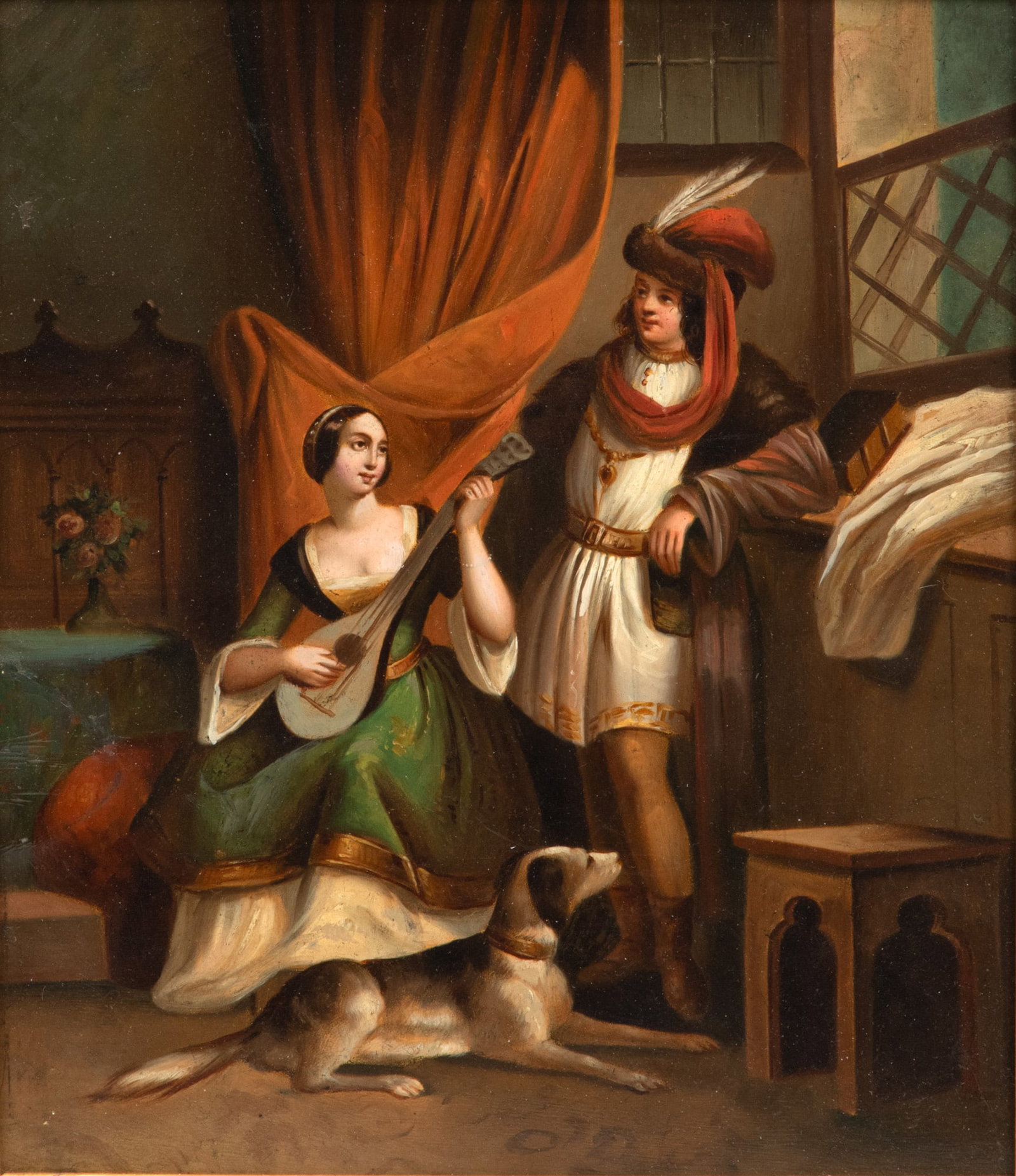 Flemish Oil on Tin 19th C., Genre Scene, H 10" W 8.5" (1 of 3)