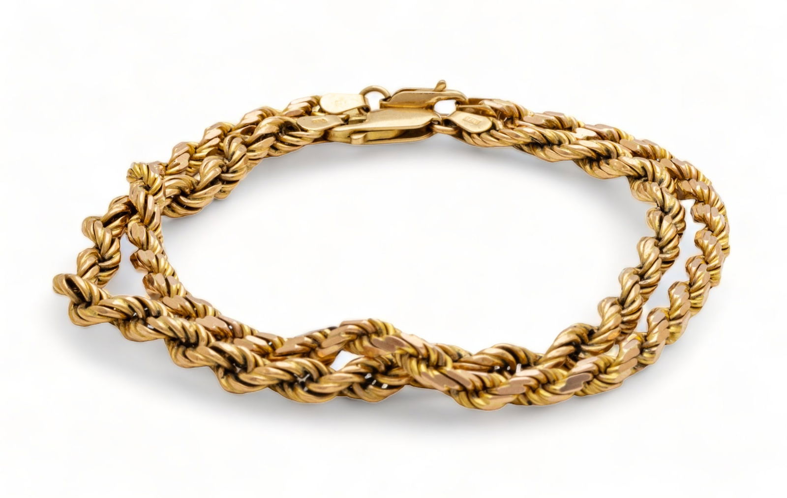 Italian 14K Yellow Gold Rope Chain Bracelets, L 8" 18g 2 pcs (1 of 4)