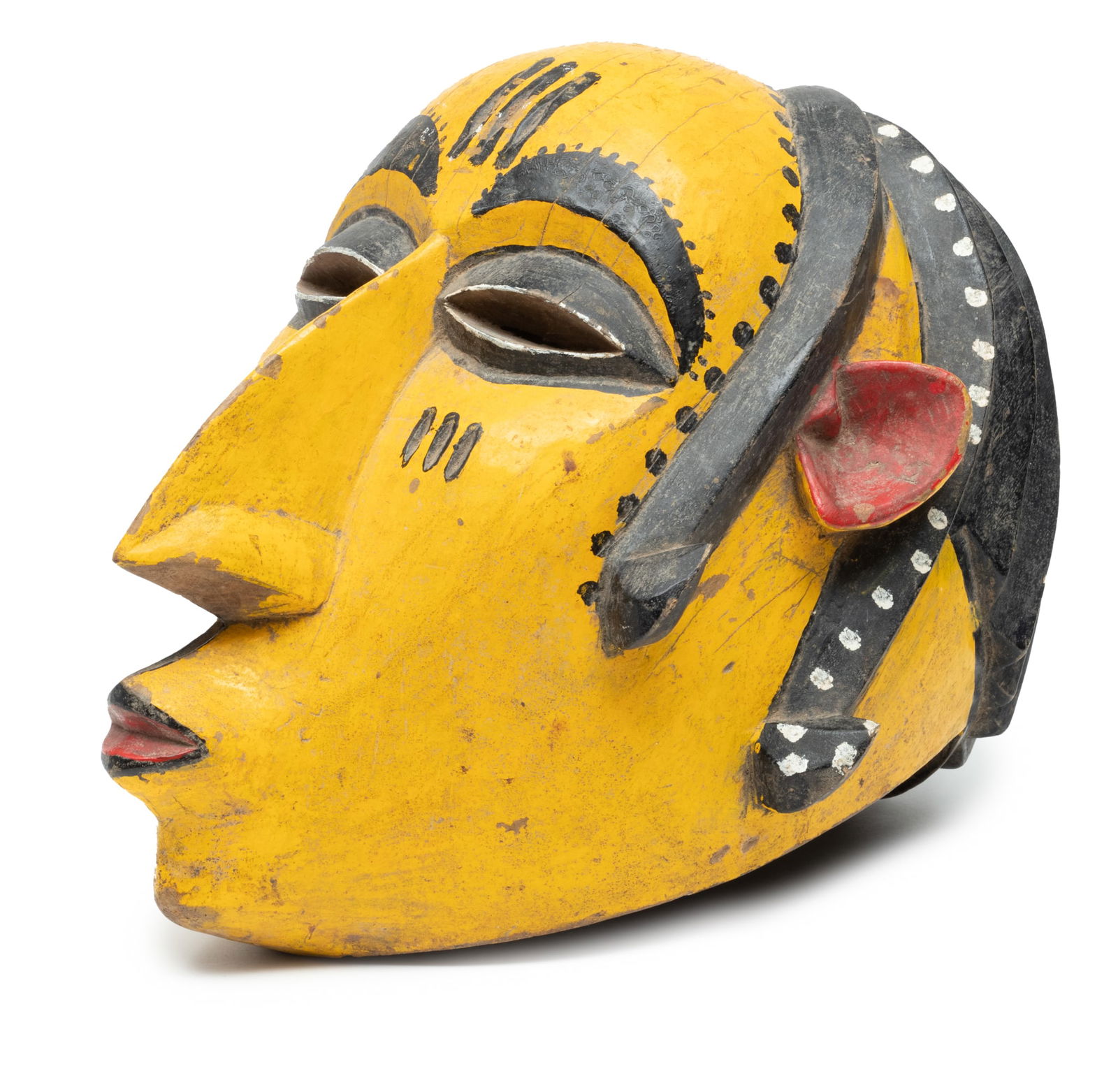 African, Nigeria, Polychrome Wood Mask, Ca. Mid 20th C., H 15" W 10.5" L 15" (1 of 6)