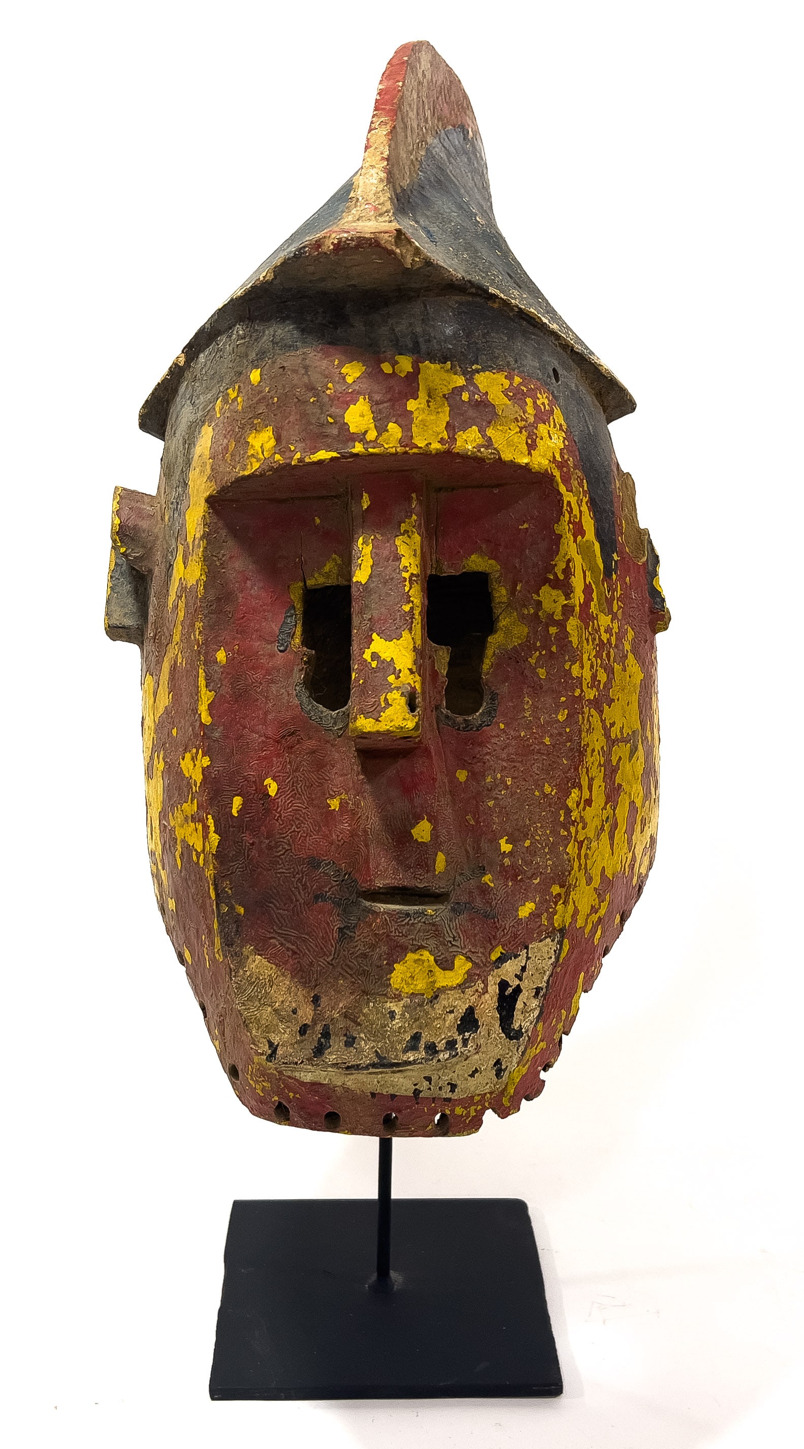 African Polychrome Carved Wood Kuba Mask, H 156", W 9.5", D 12" (1 of 5)