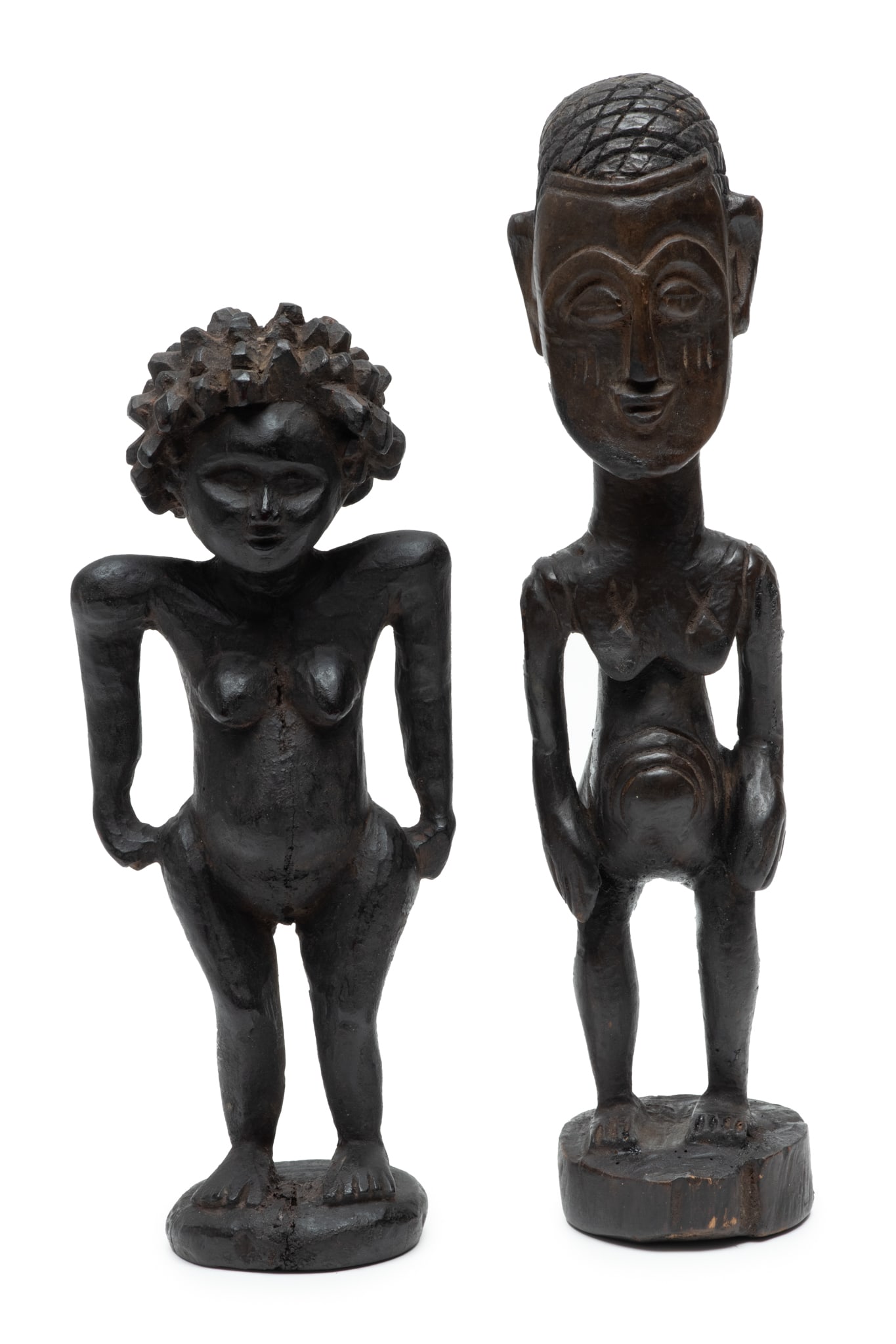 African Senufo Carved Wood Figurines, Man & Woman, H 14.5" 2 pcs (1 of 4)