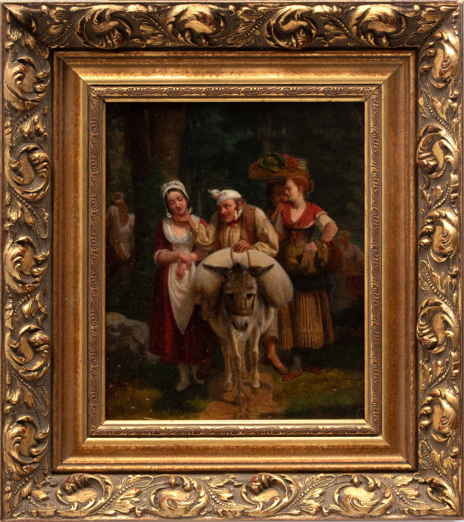 E. Gasten, Oil on Canvas Mounted to Board,  19th C., "Man Riding Donkey", H 11" W 9" (1 of 4)