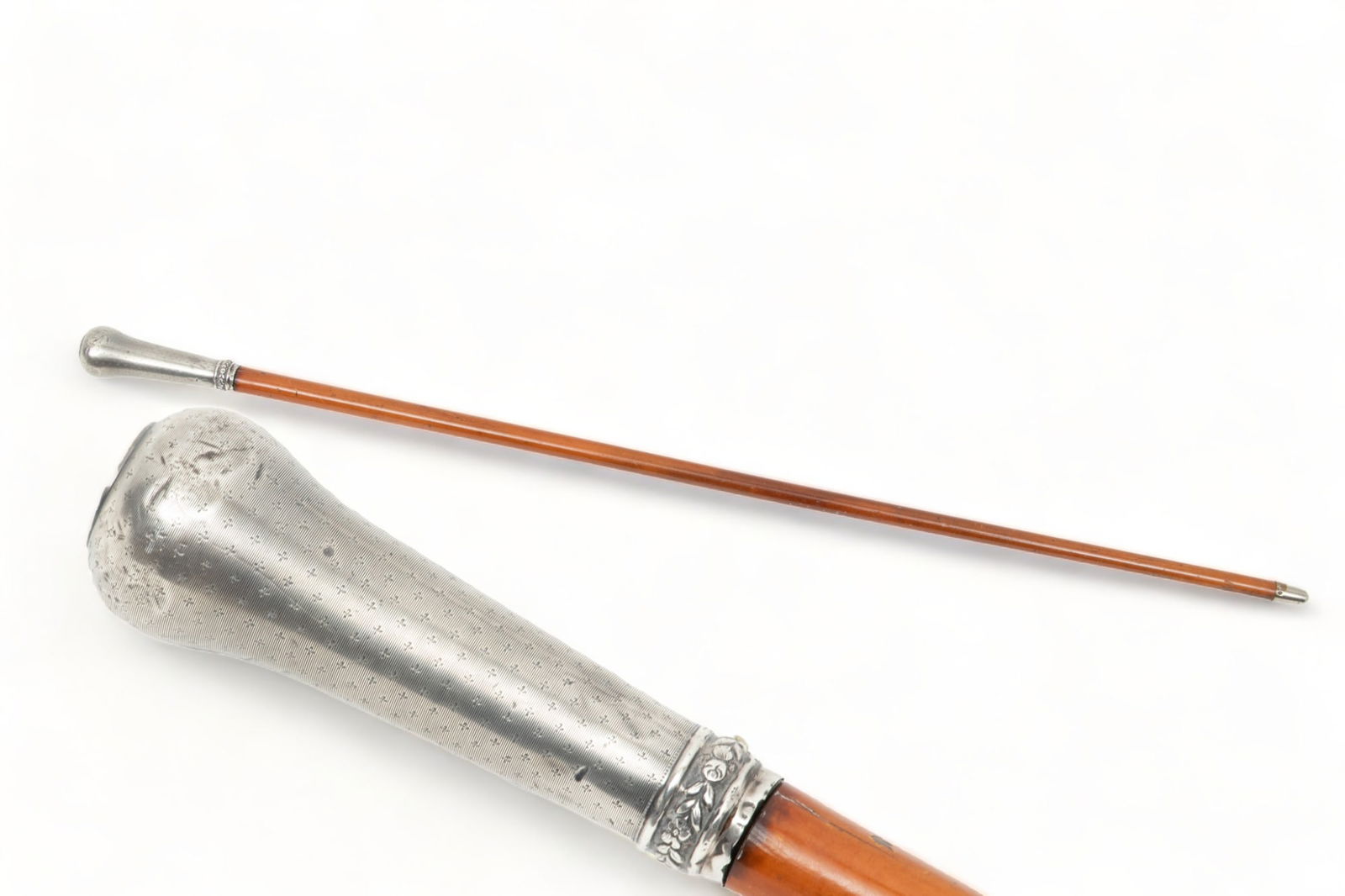 French Bamboo And Silver Hidden Sword Walking Stick, L 34" (1 of 4)