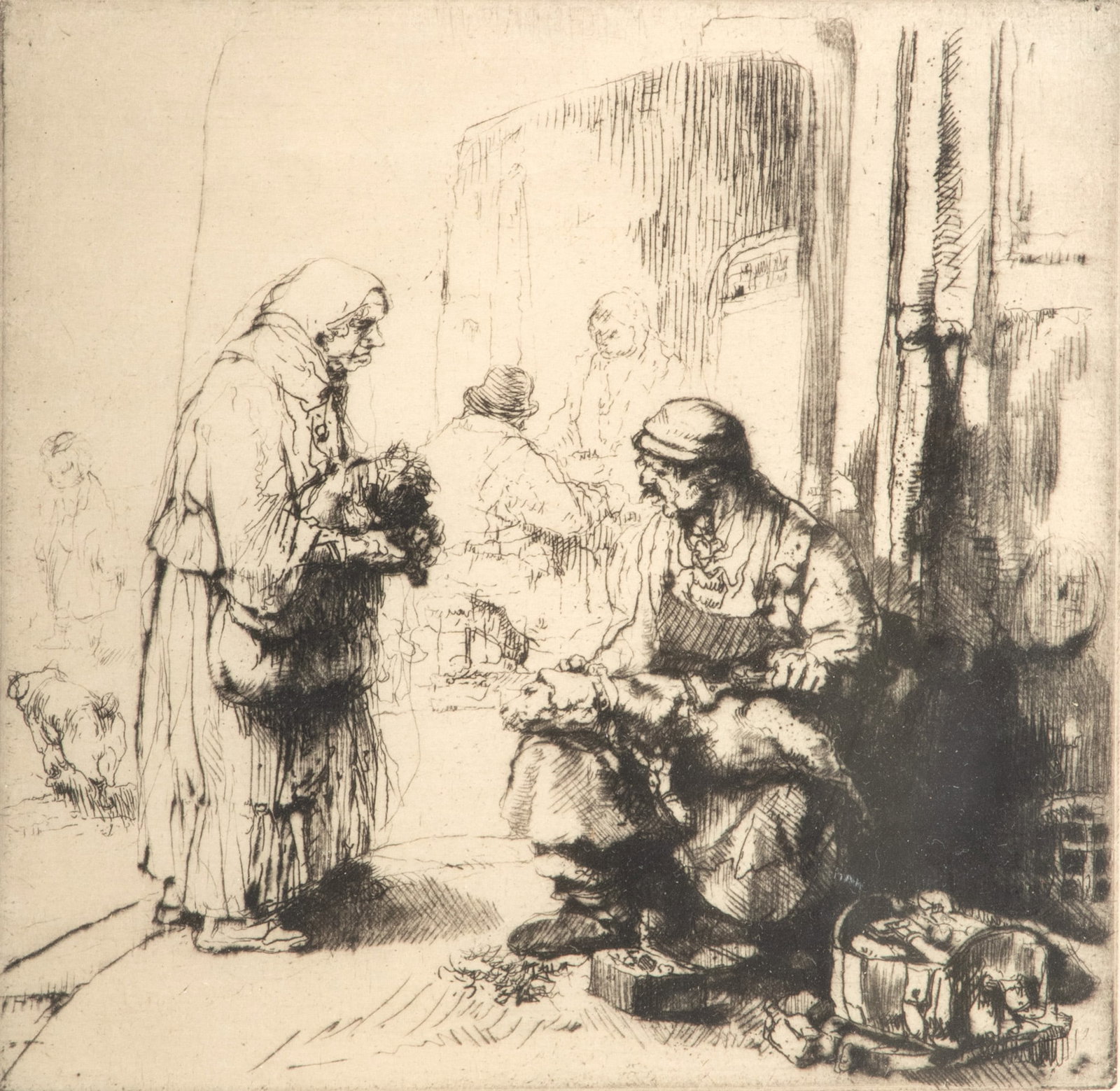 August Brouet, (France, 1872-1941) Etching #55/100 "Tondem De Chiens", H 5" W 5.2" (1 of 5)